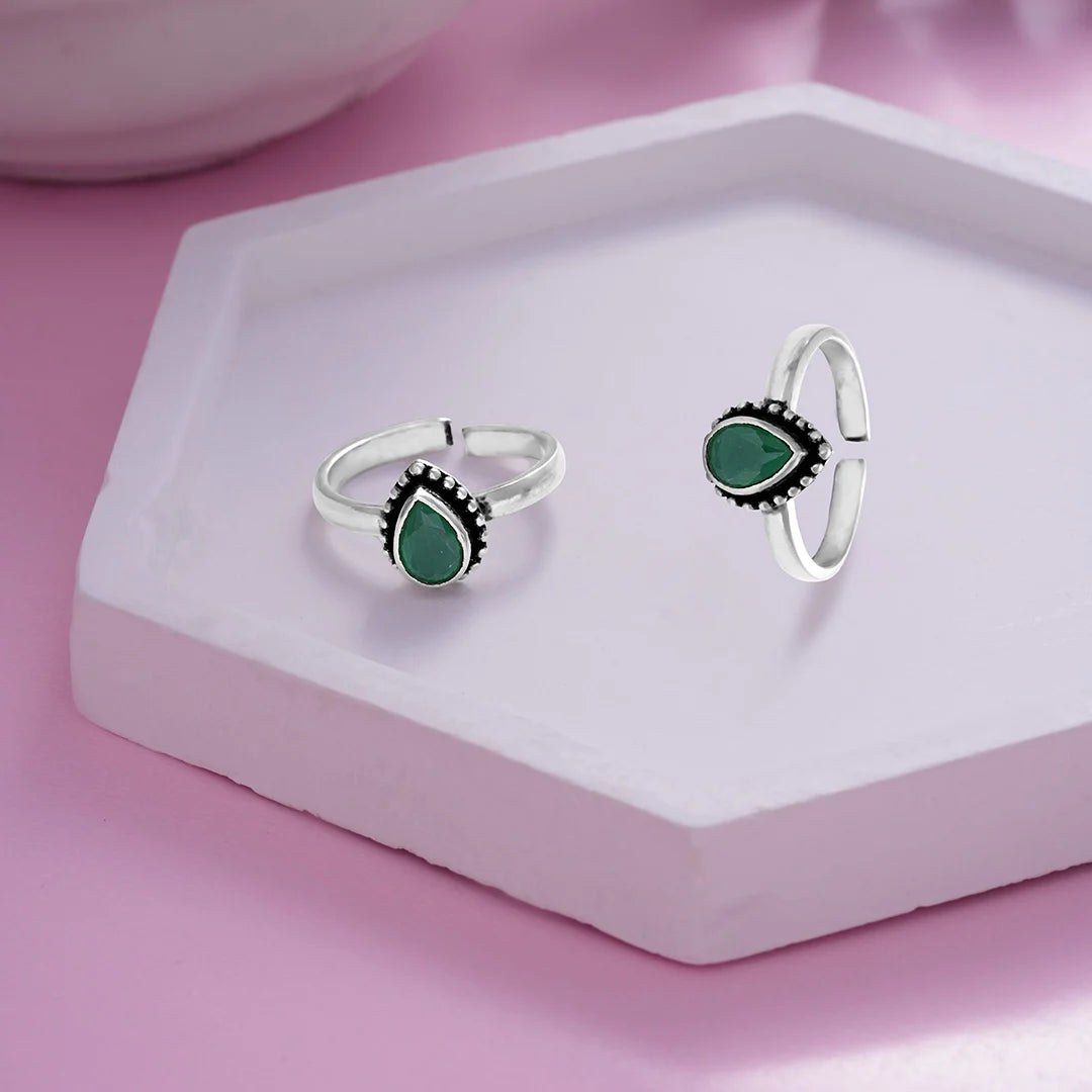 Green Pear Drop Designed ishna Toe Ring Ishna