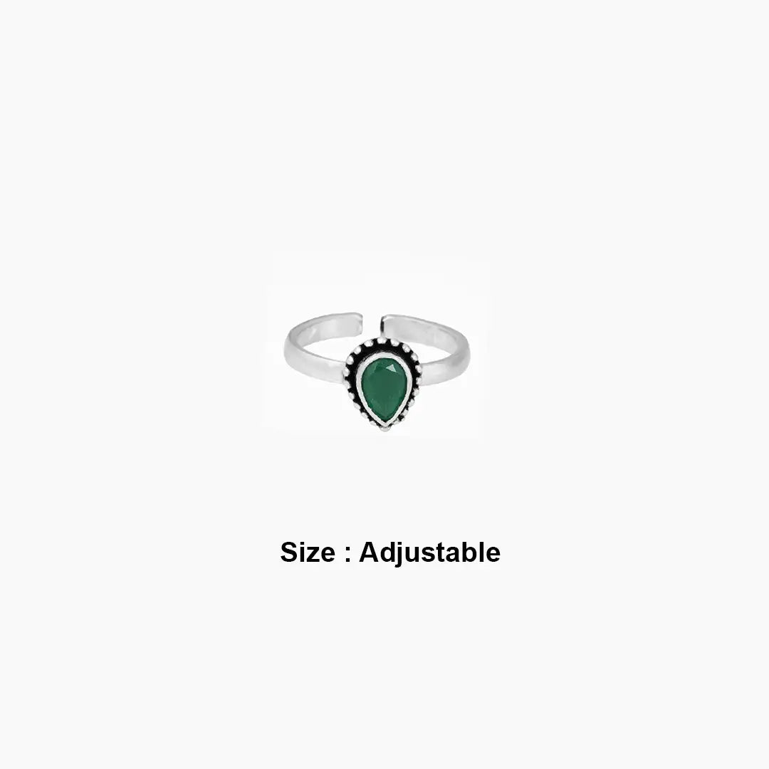 Green Pear Drop Designed sterling silver Toe Ring Ishna