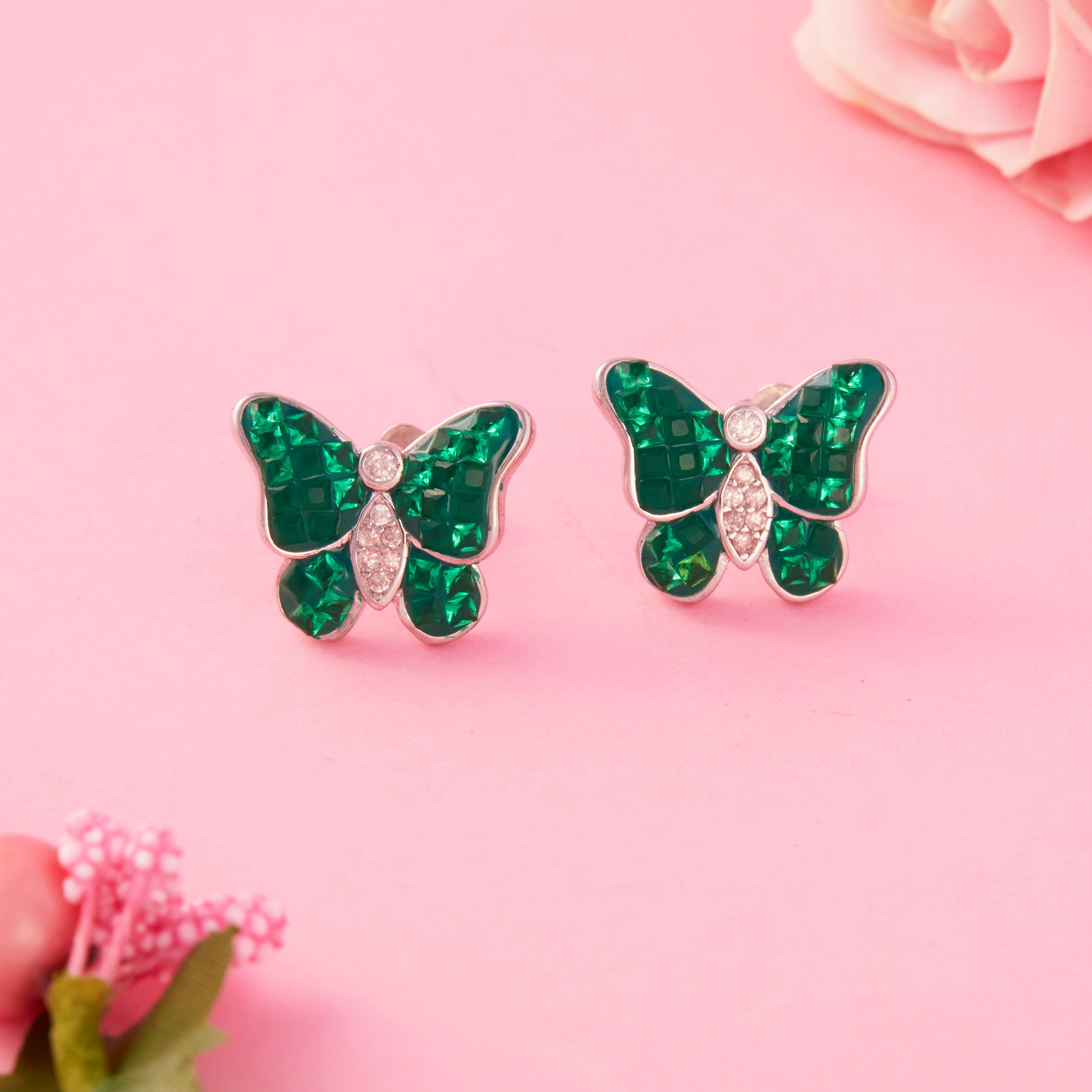 Green Stone Butterfly Stud Earrings Ishna