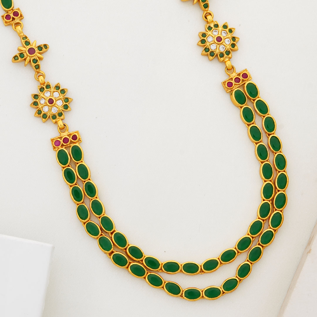 Green Stone Dual Row Necklace for Ethnic Wear