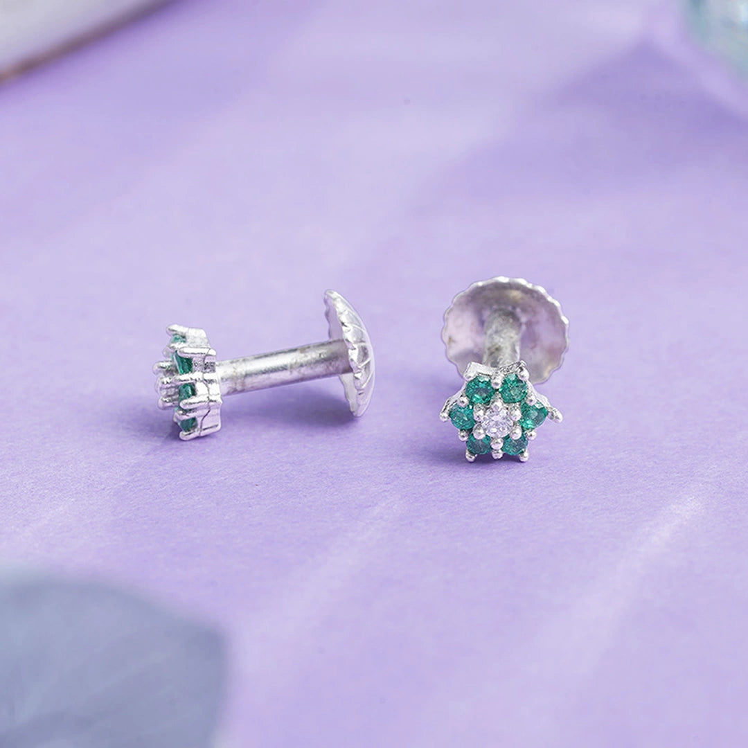 Green Stone Floral Design Stud Ishna 