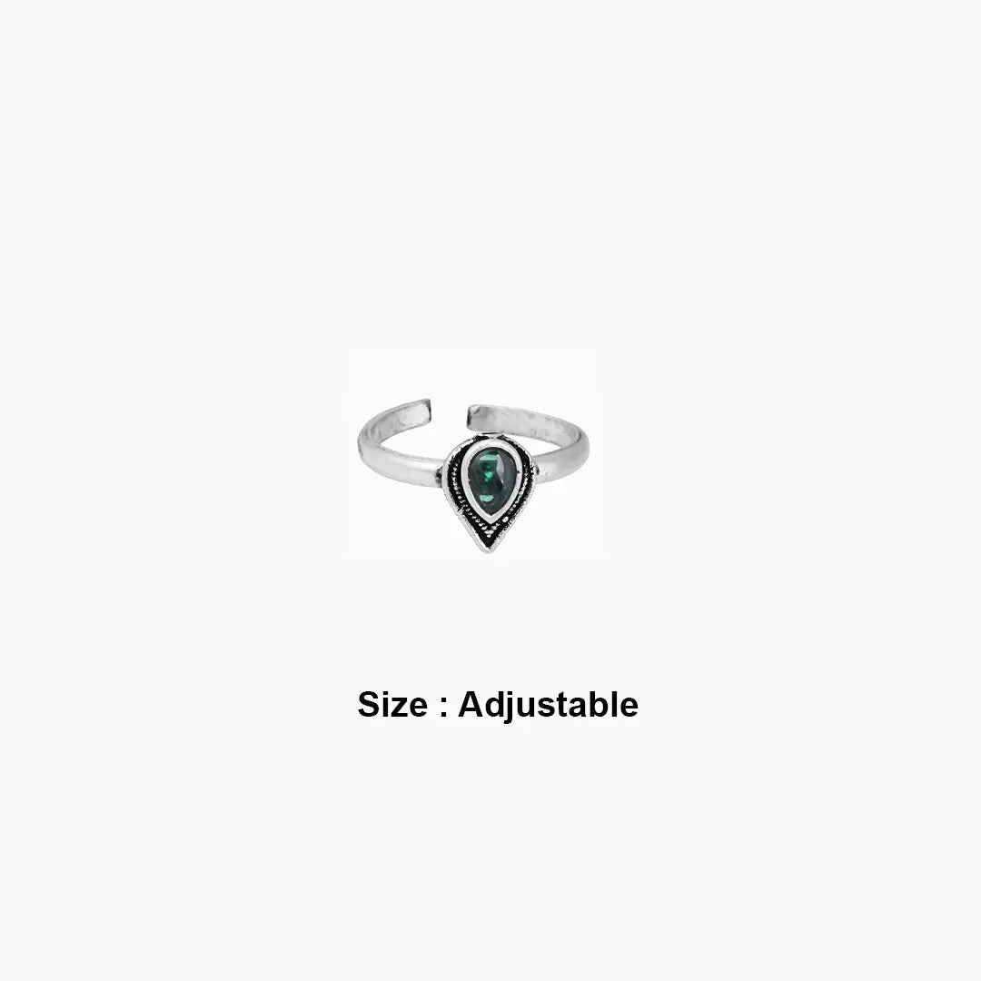 Green Stone Teardrop Shaped sterling silver Toe Ring Ishna