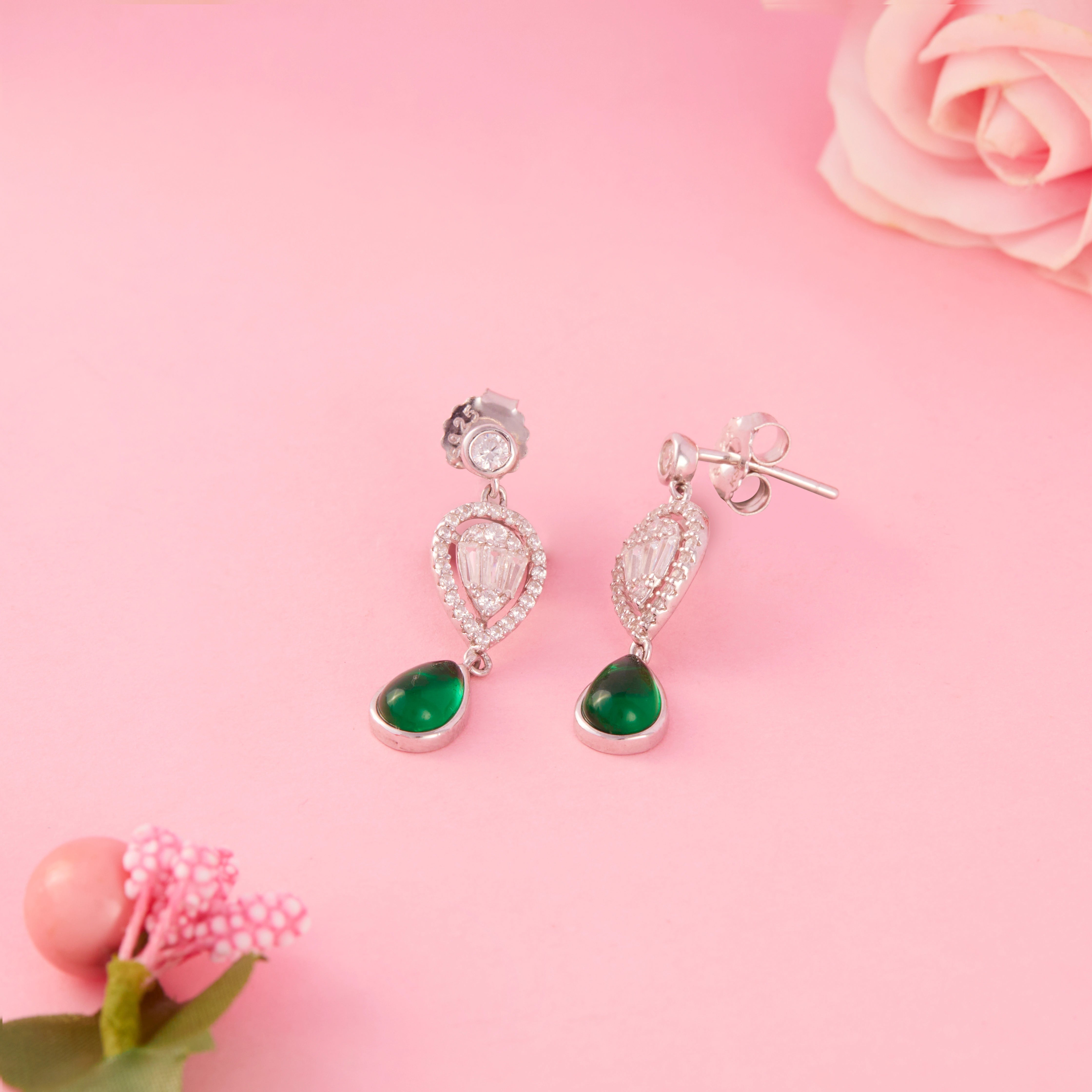 Green Teardrop Stud Earrings Ishna