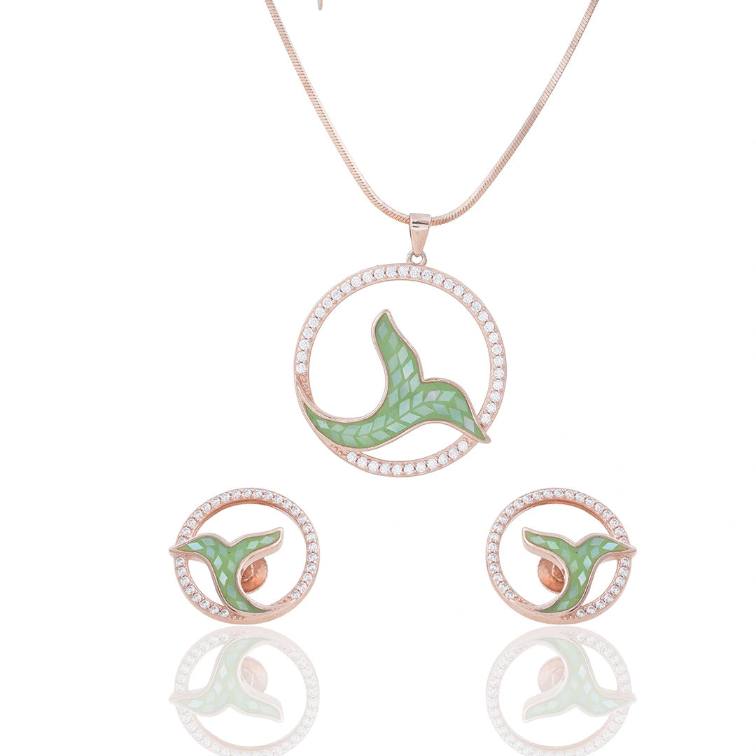 Green Whale Tail Pendant Chain Set