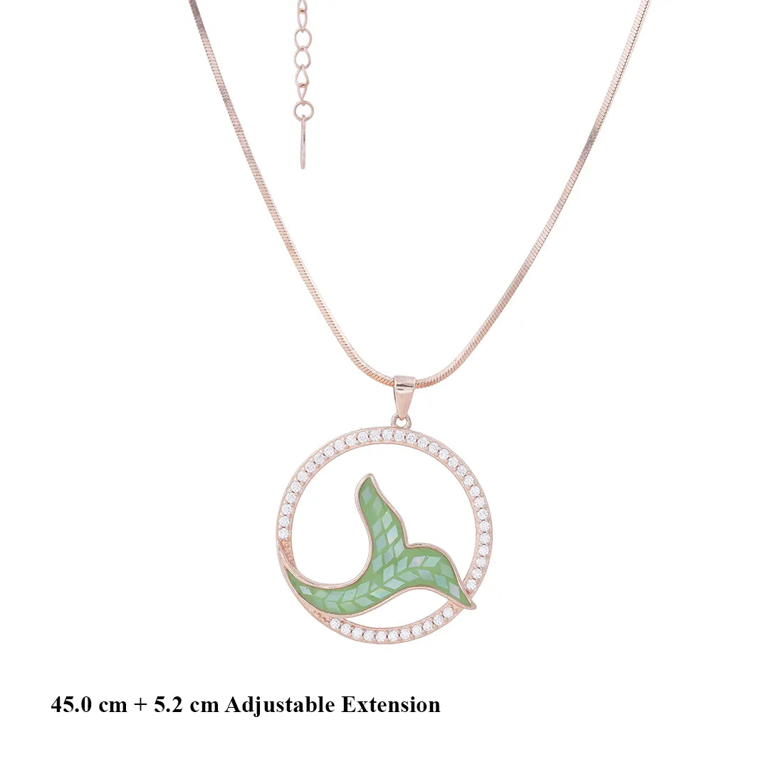Green Whale Tail silver Pendant Chain Set