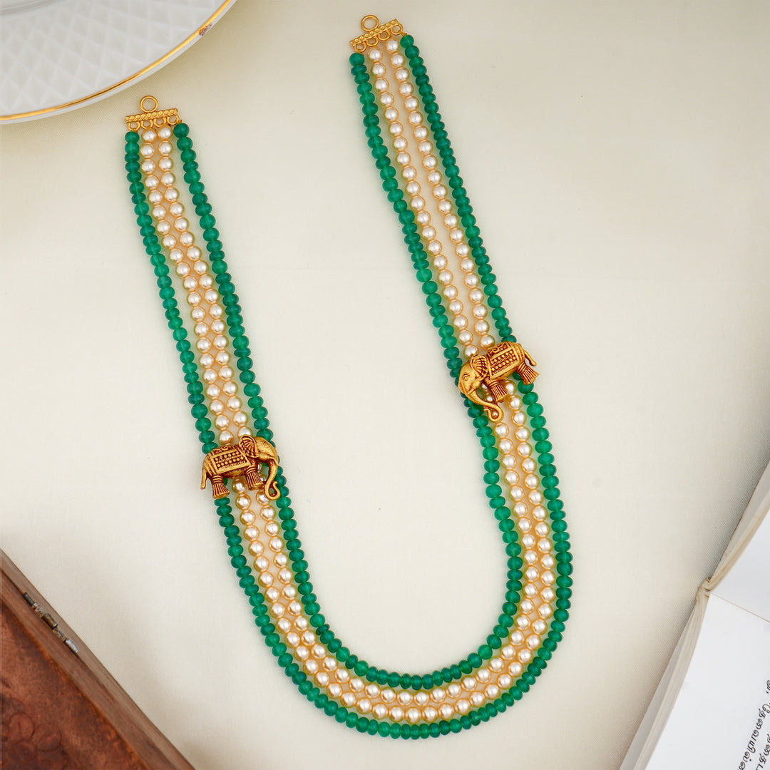 Green and Pearl Beads Haram with Elephant Motif