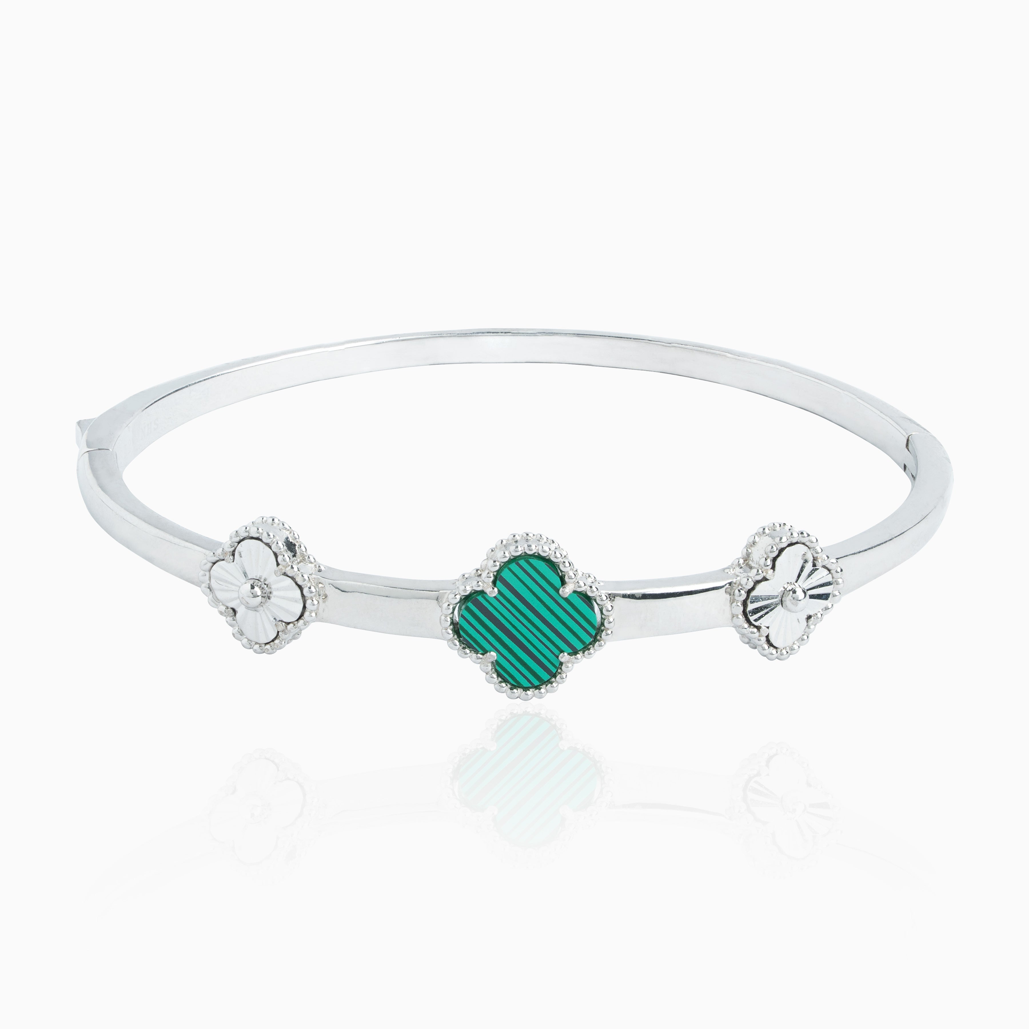 Green clover silver bangle modern jewellery