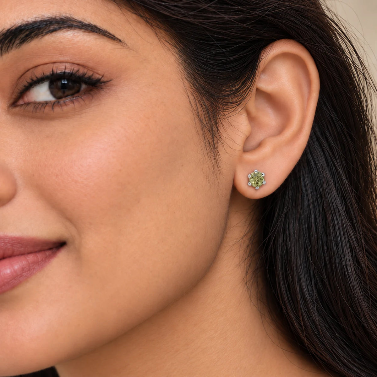Green crystal silver stud earrings for women
