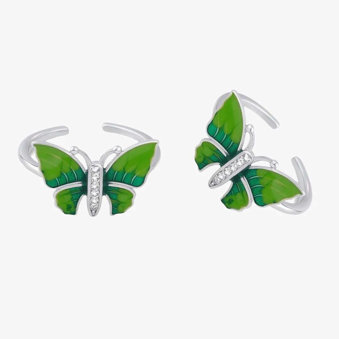Green enamel butterfly toe ring
