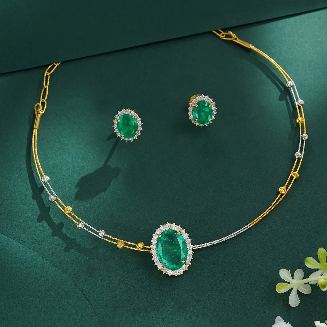 Green gemstone string necklace set