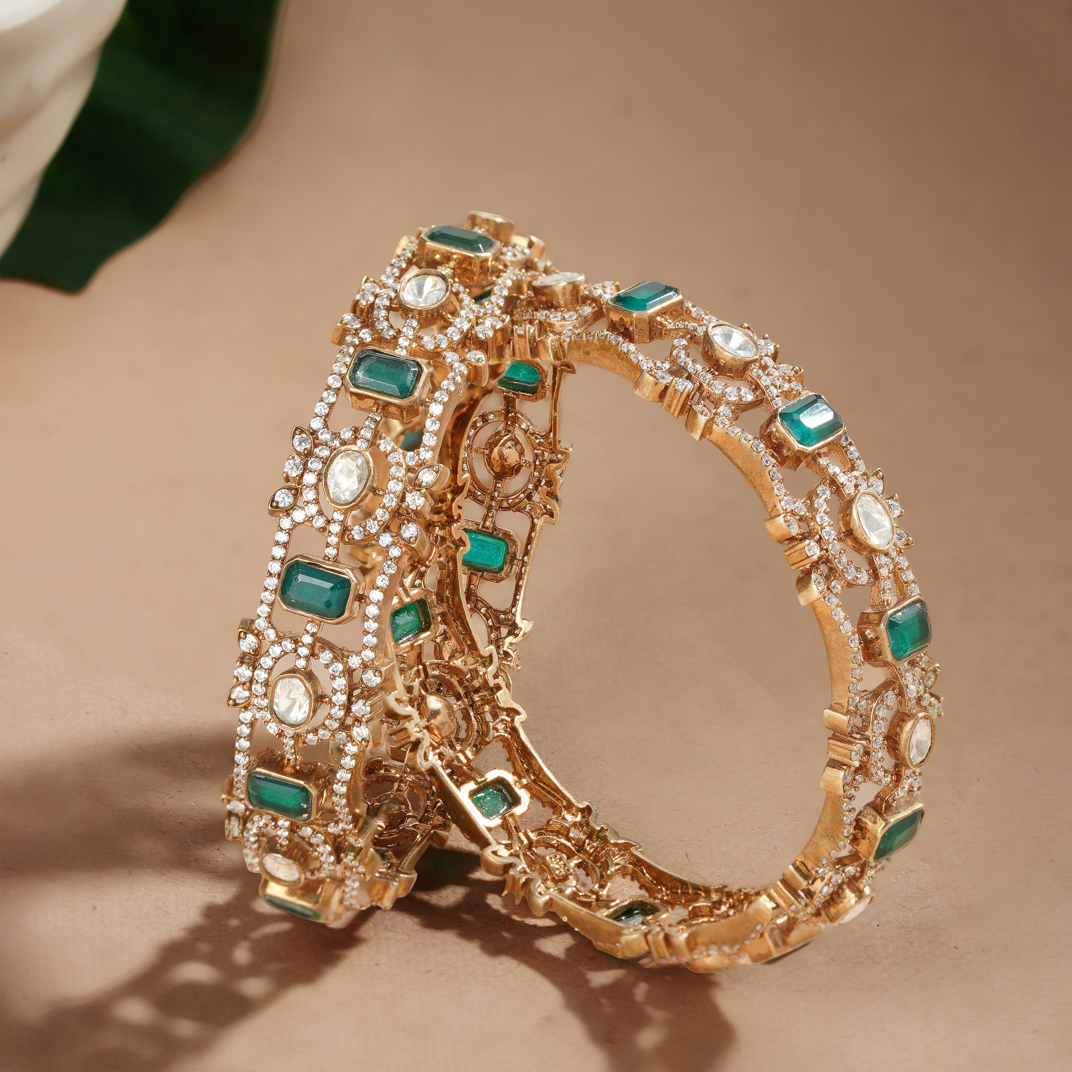 Green rectangular stone victorian bangle