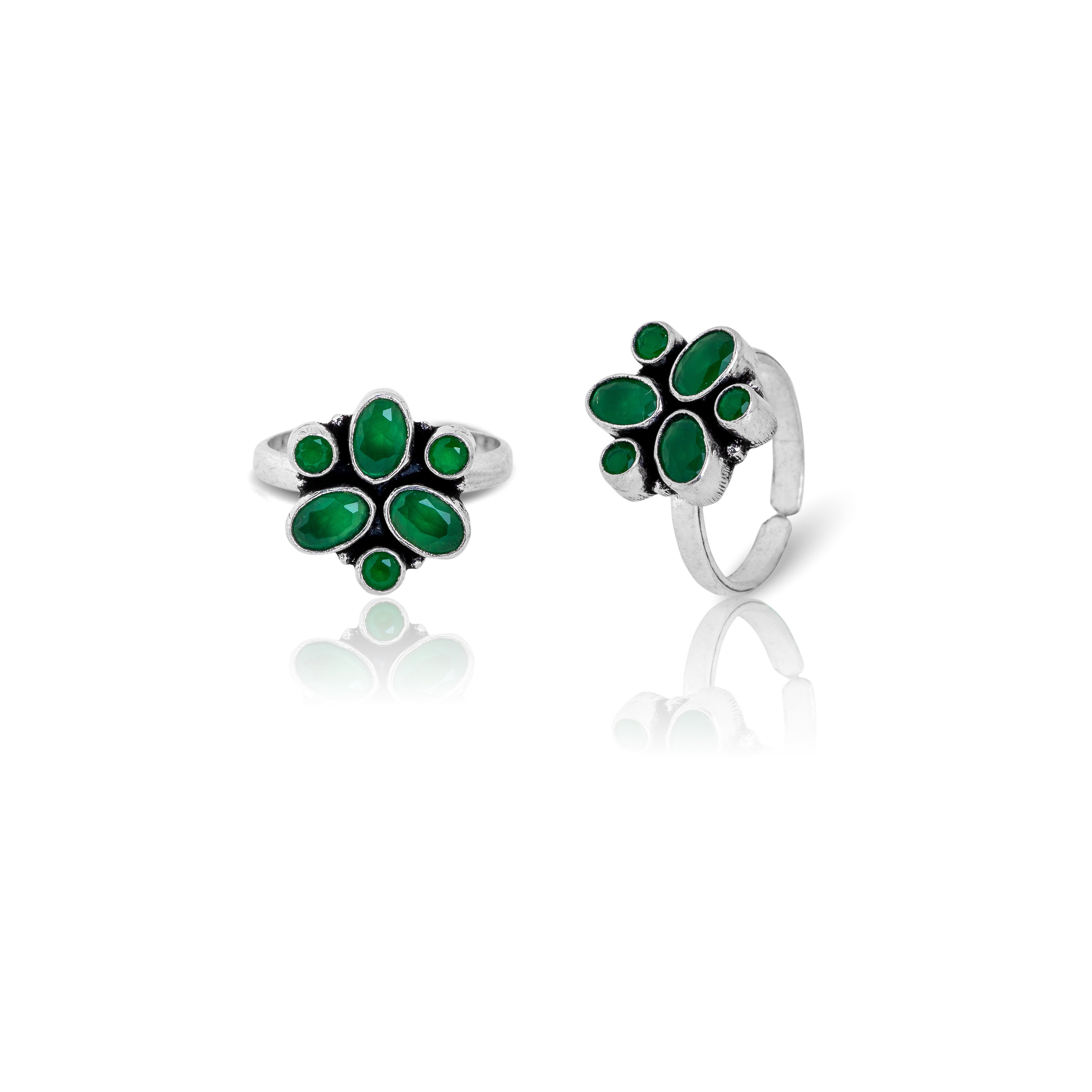 Green stone adjustable toe rings