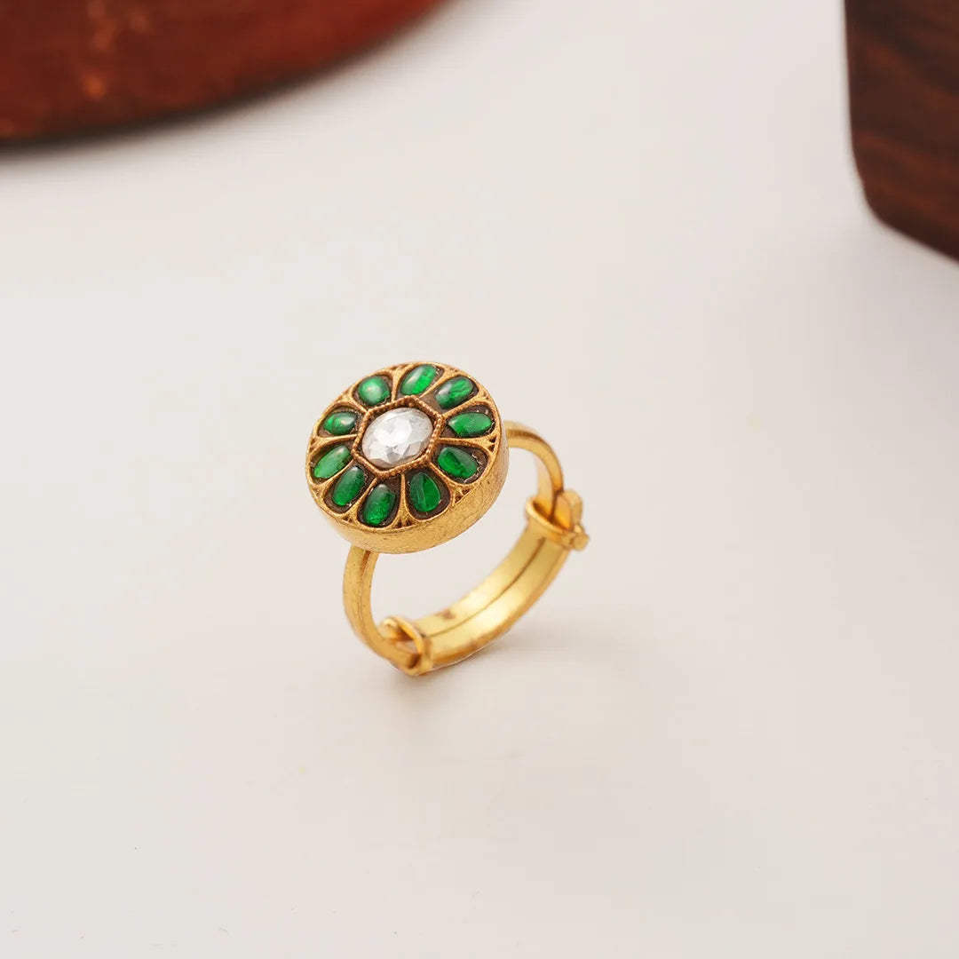 Green stone floral ring