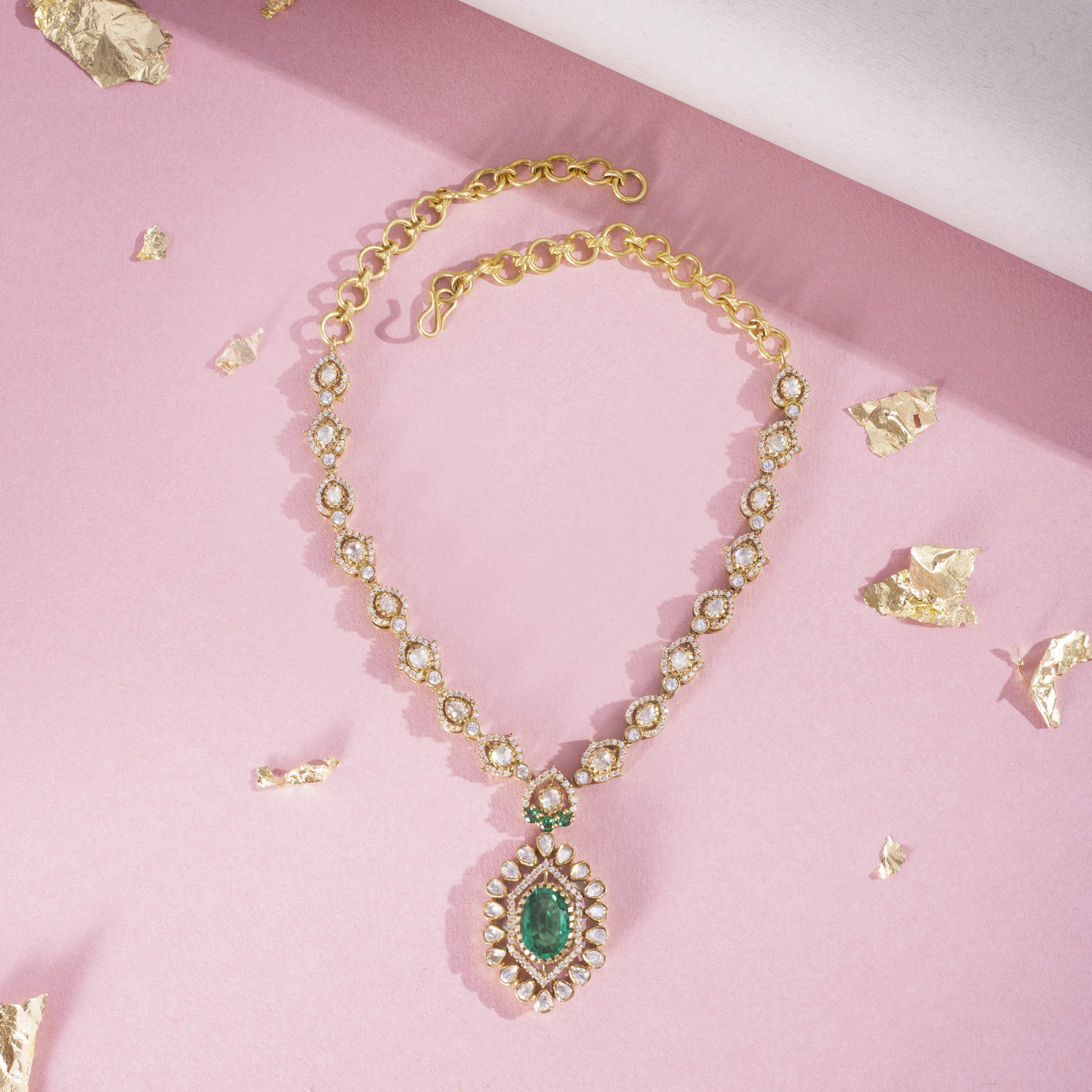 Green stone gold plated necklace