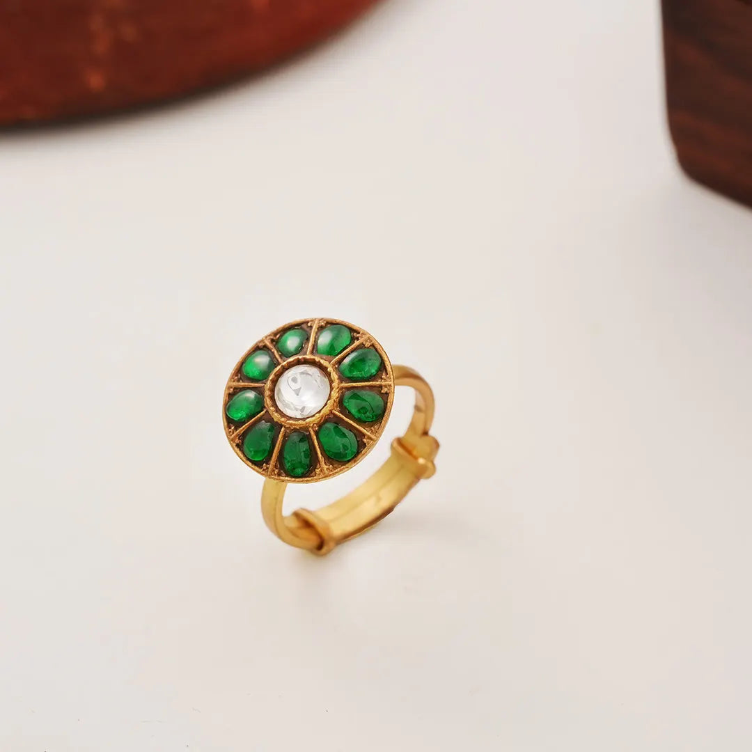 Green stone gold plated ring