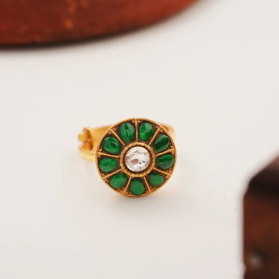 Green stone gold ring for women