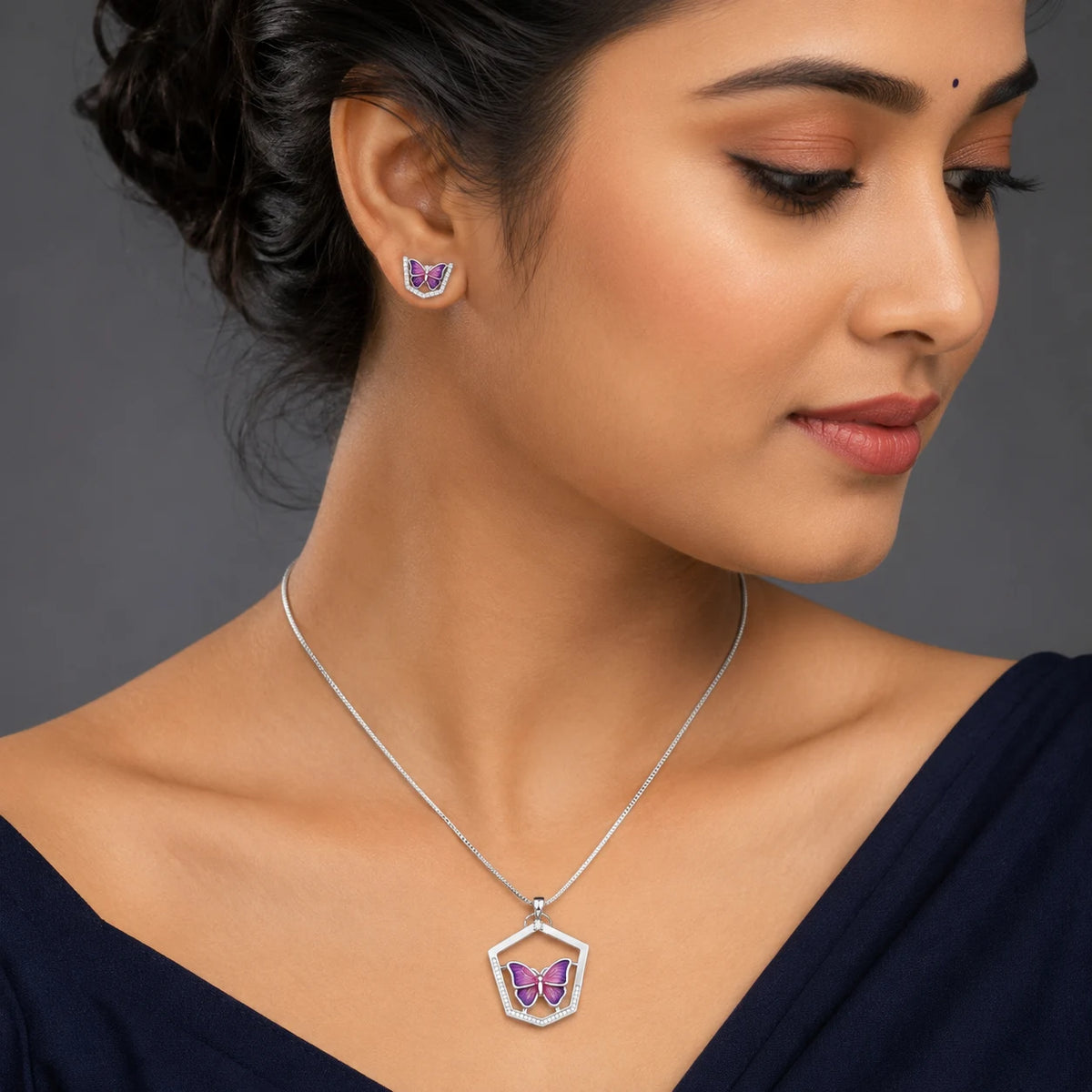 Halo Butterfly 925 silver Pendant Chain Set 