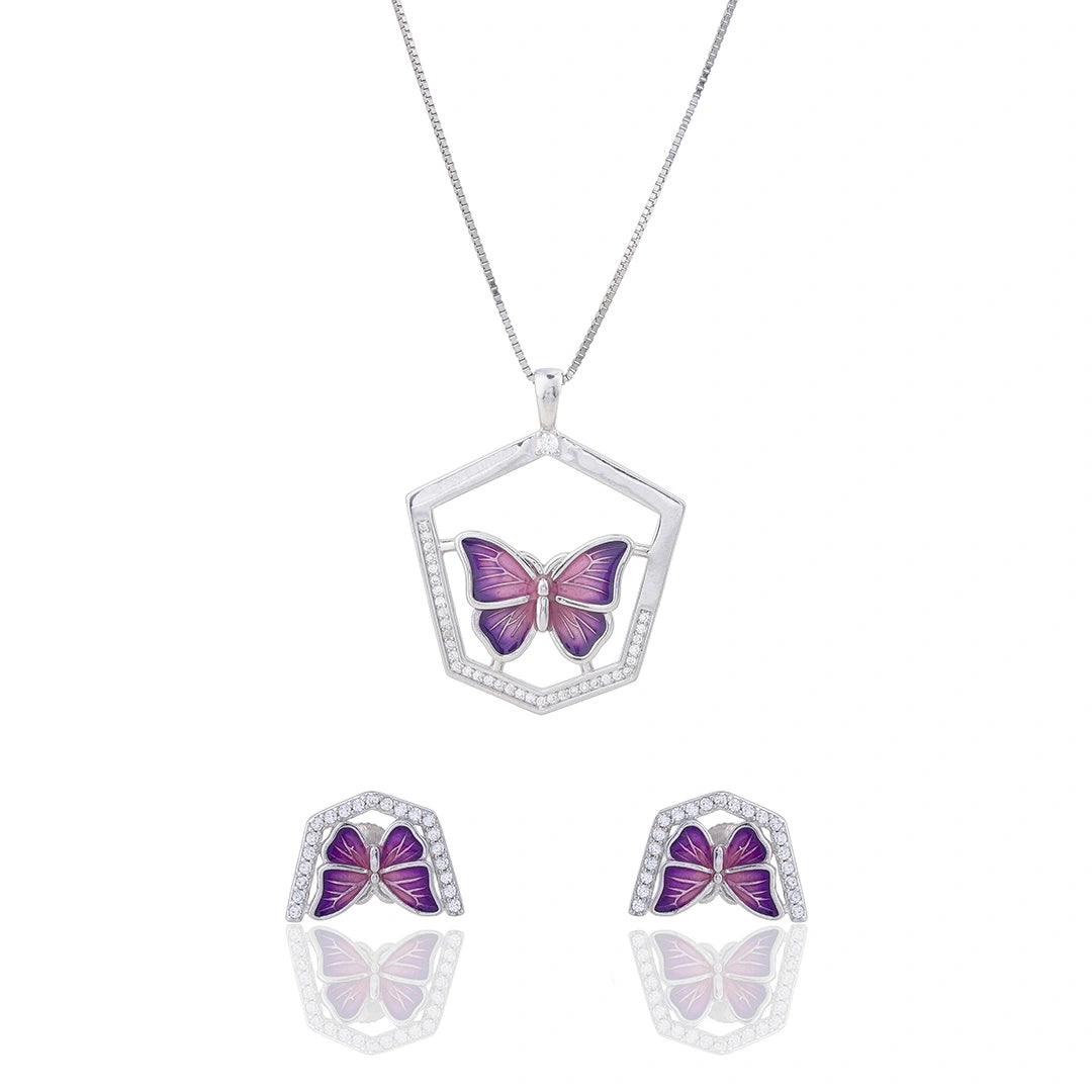 Halo Butterfly Pendant Chain Set Ishna