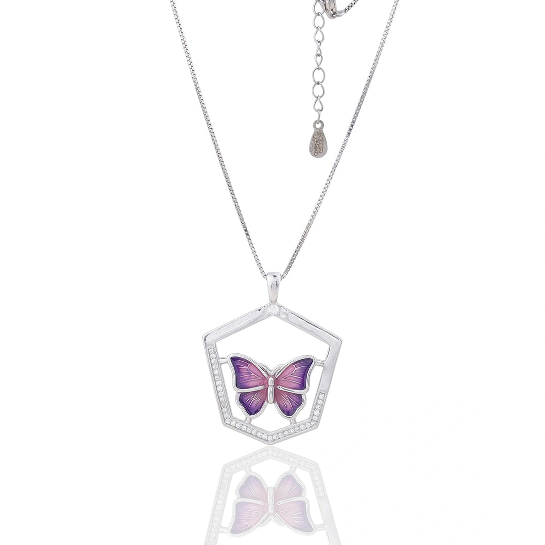 Halo Butterfly Pendant Chain Set in 925 Sterling Silver Ishna