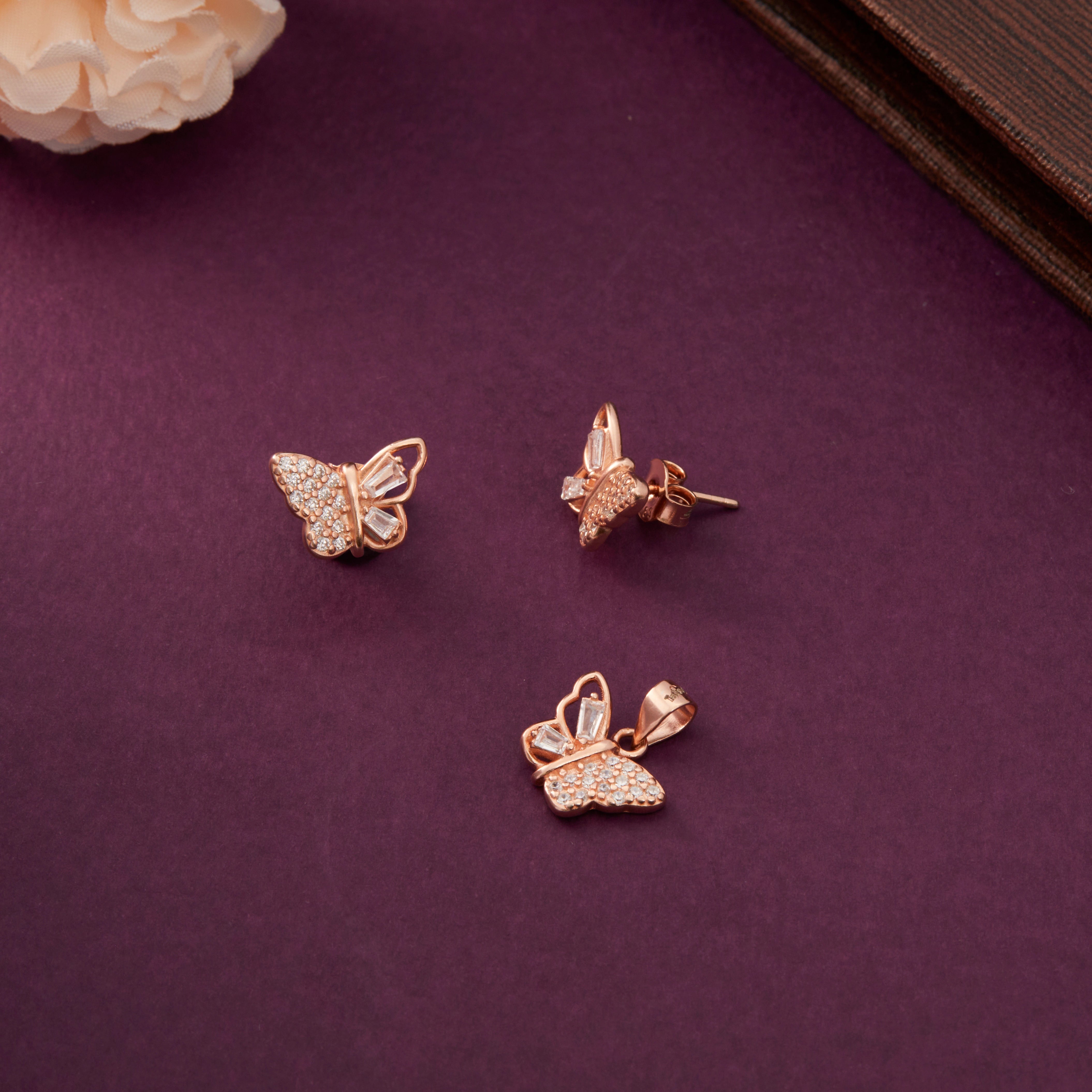 Halo Butterfly Pendant & Stud Earrings Ishna