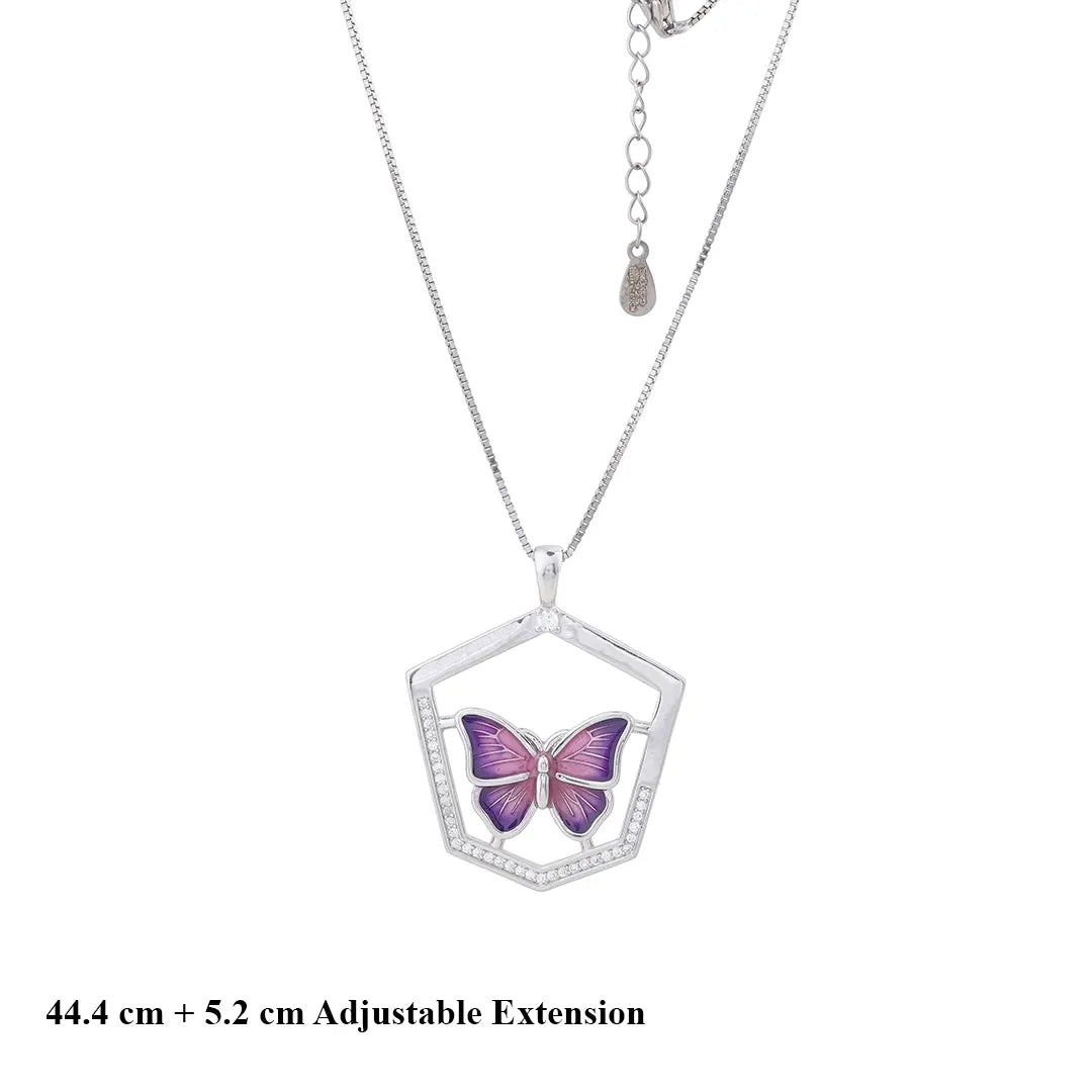 Halo Butterfly silver Pendant Chain Set 