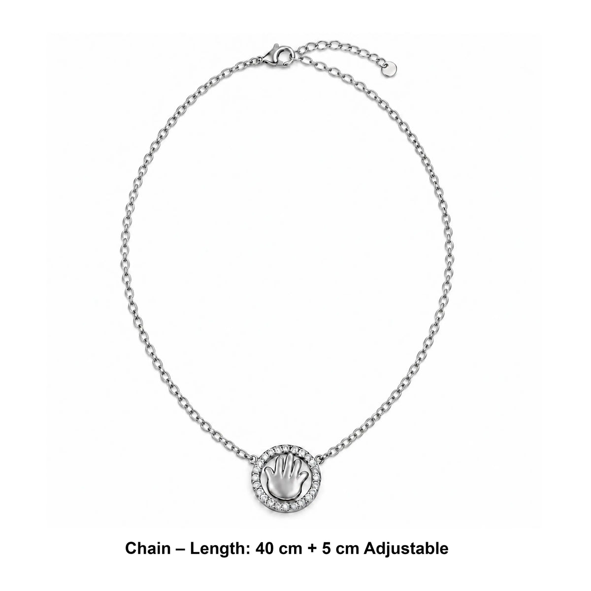 Hamsa hand CZ stone silver pendant chain Ishna