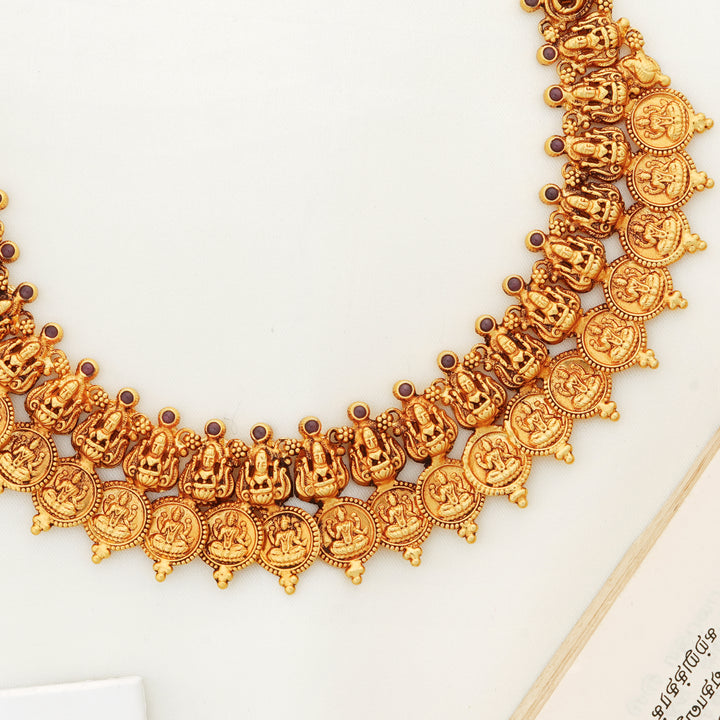 Handcrafted kasu mala jewellery with Goddess Lakshmi motifs

