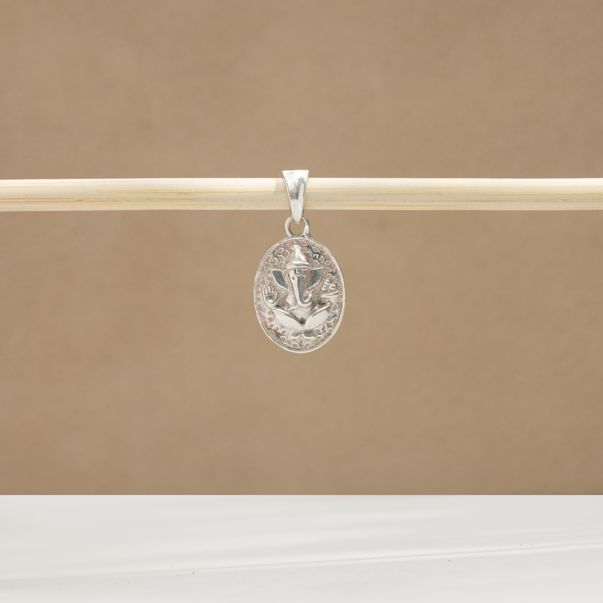 Handcrafted silver Ganesha oval pendant