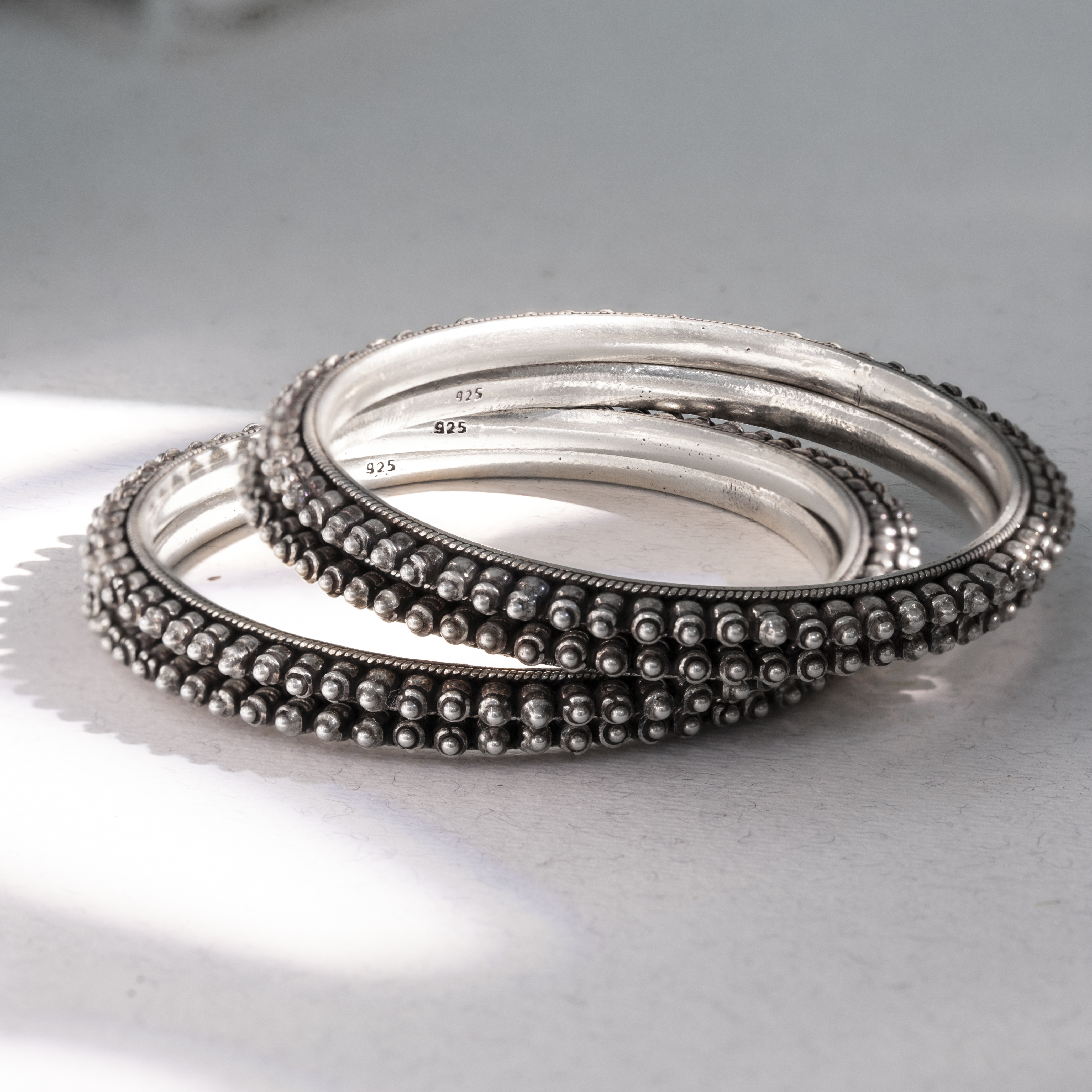 Handcrafted silver bead bangles