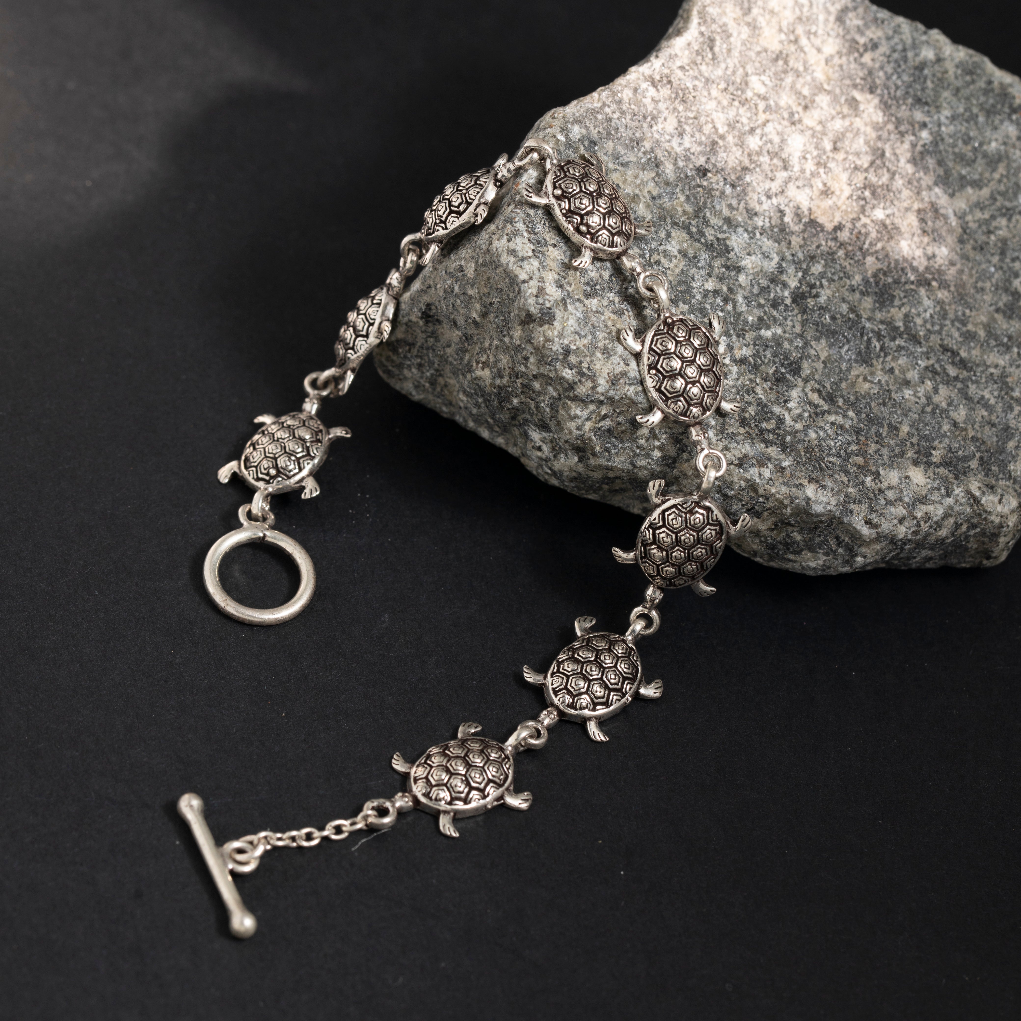 Handcrafted sterling silver turtle bracelet
