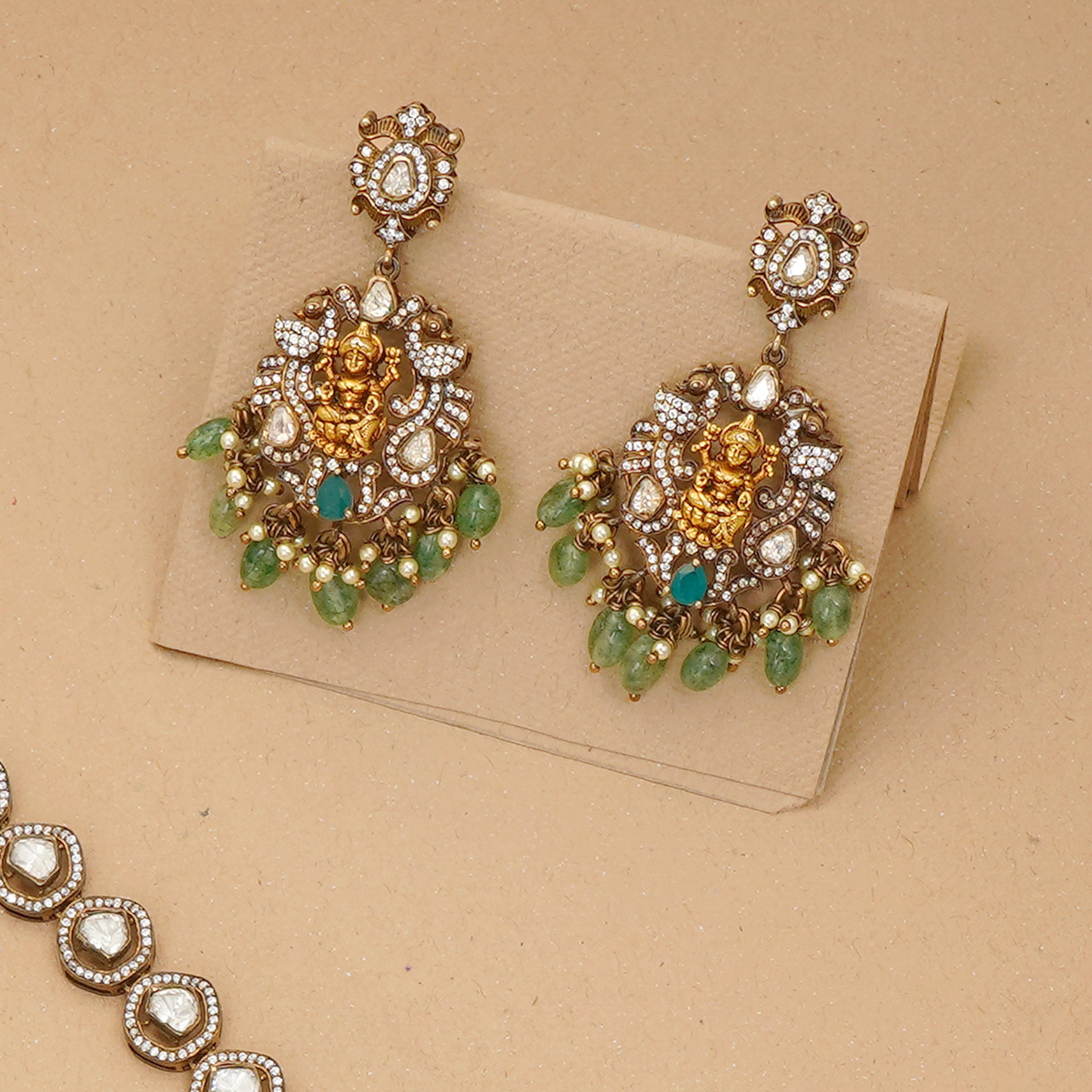 Handmade Lakshmi motif haram and earring set
