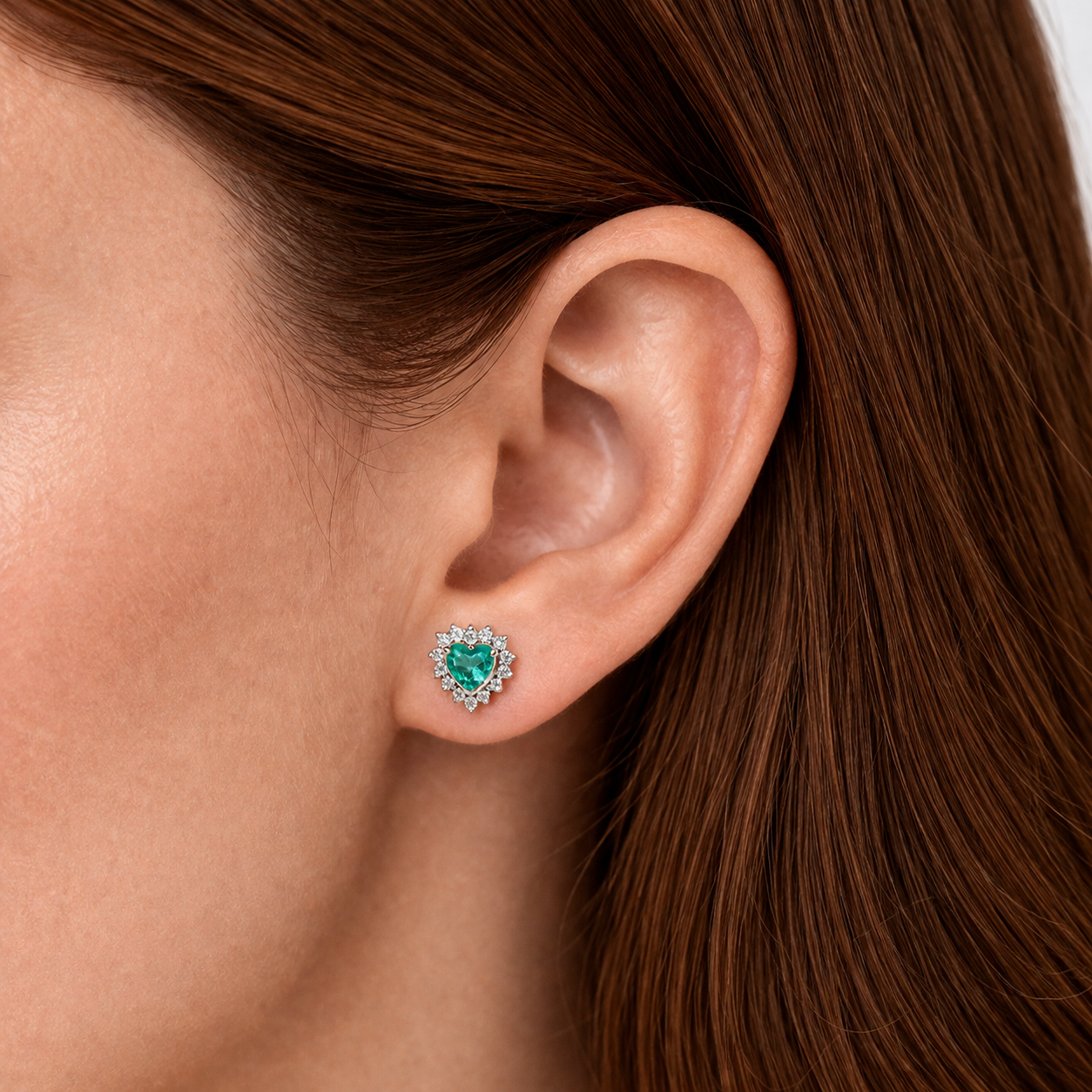 Heart Aquamarine Halo Stud Earrings Ishna