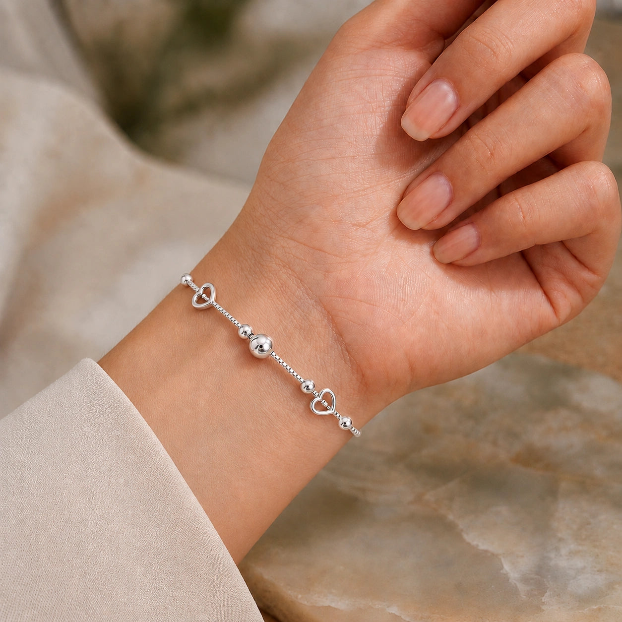 Heart Bead Bracelet in Sterling Silver  Ishna
