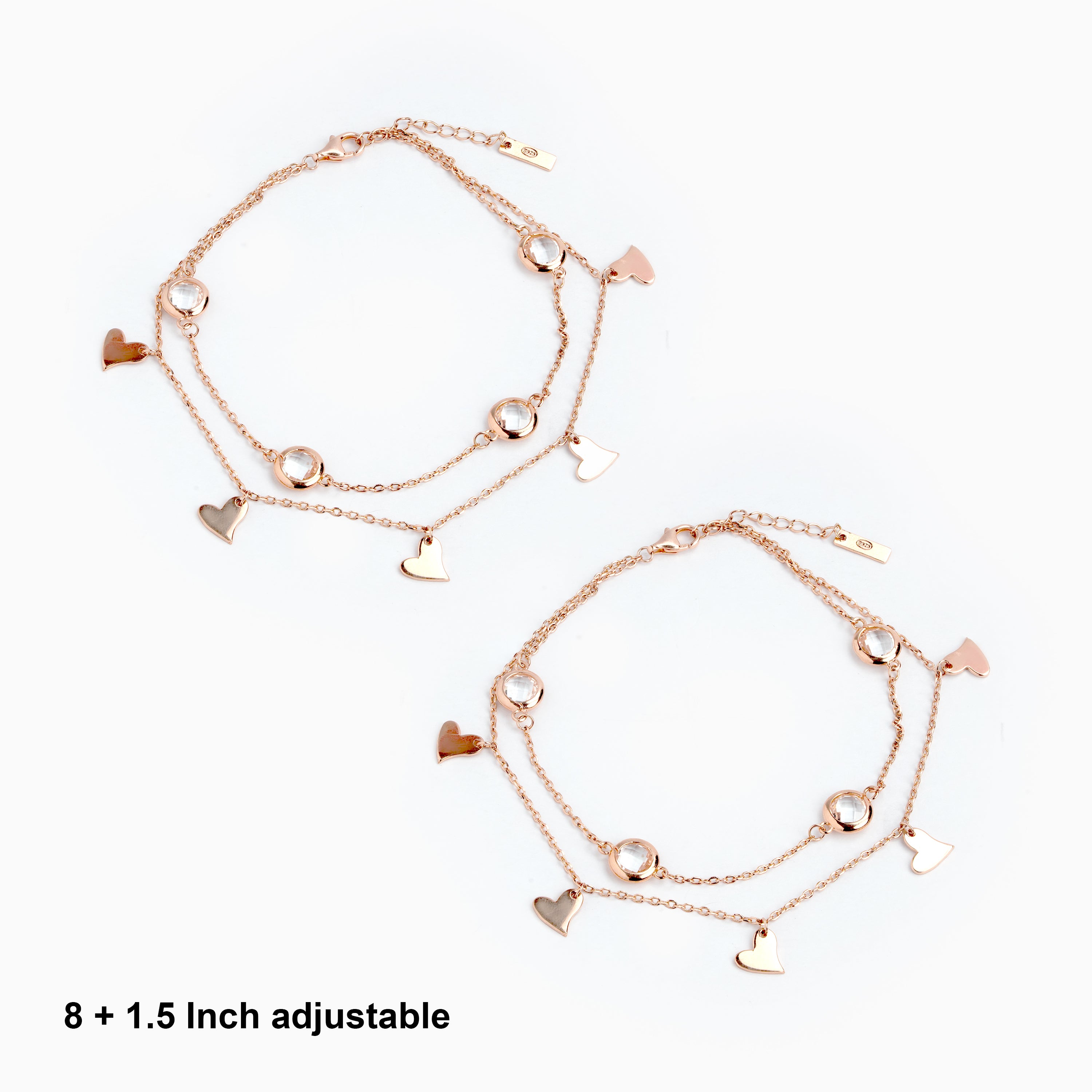 Heart Charm Anklet in Rose Gold Silver Ishna