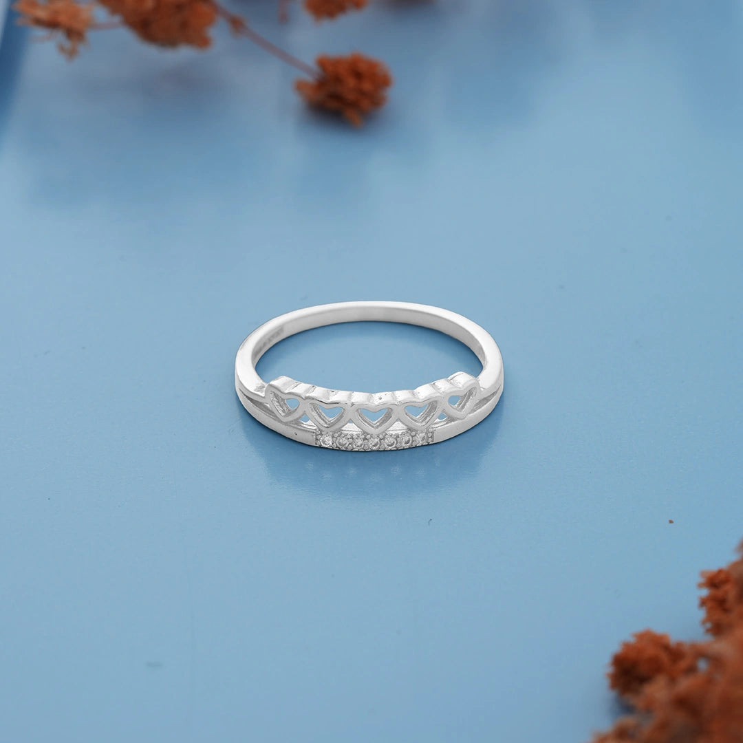 Heart Charm Band Ring in Silver Ishna