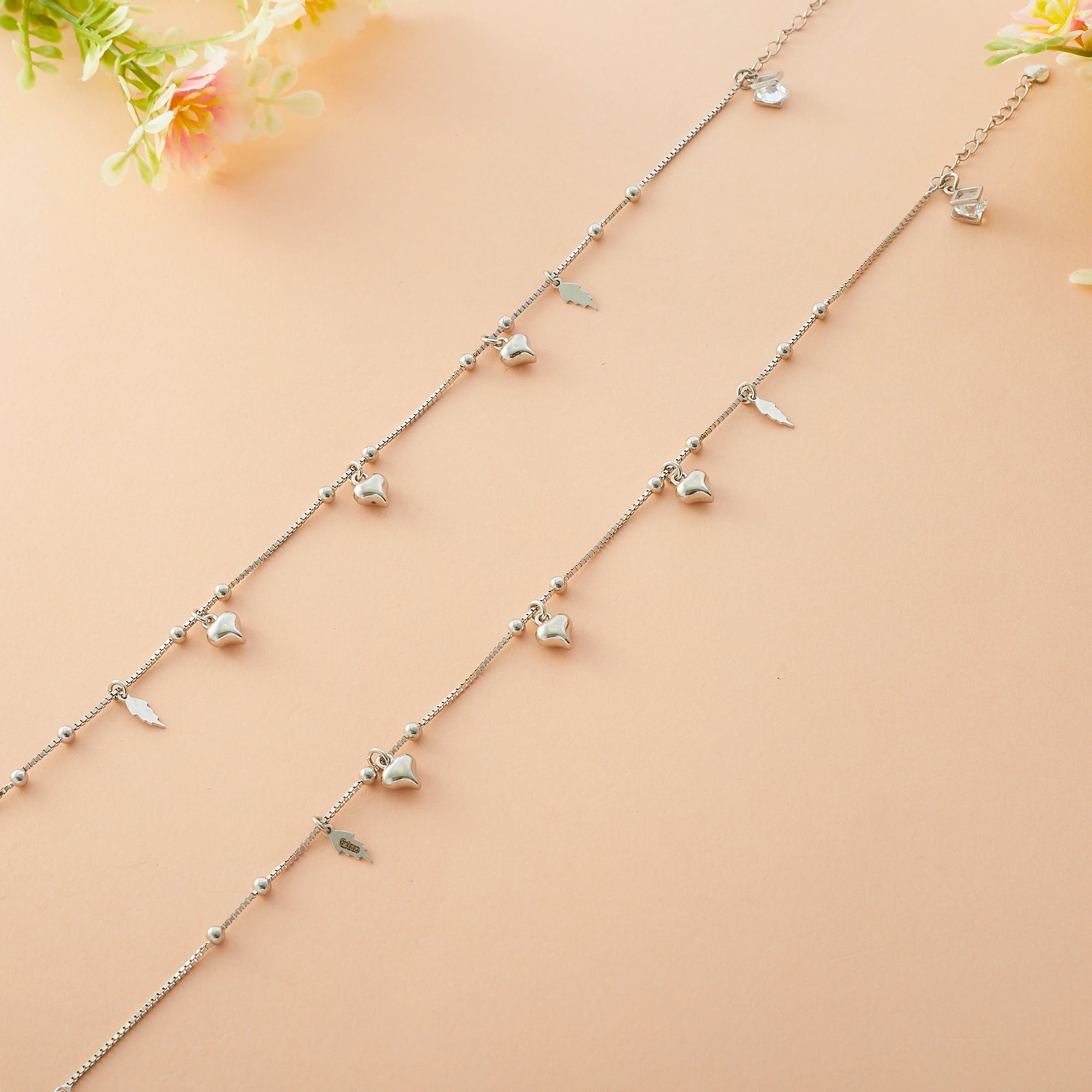Heart Leaf Silver Anklet Ishna