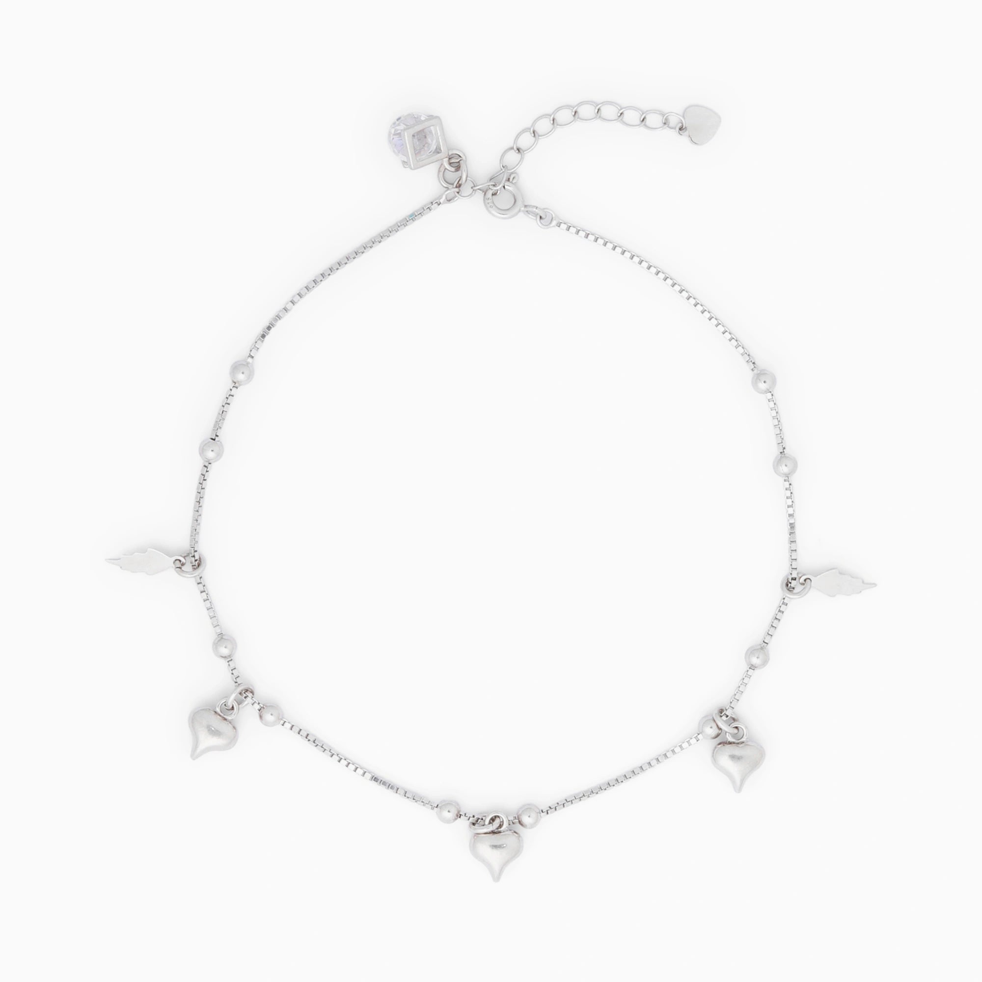 Heart Leaf Silver Charm Anklet Ishna