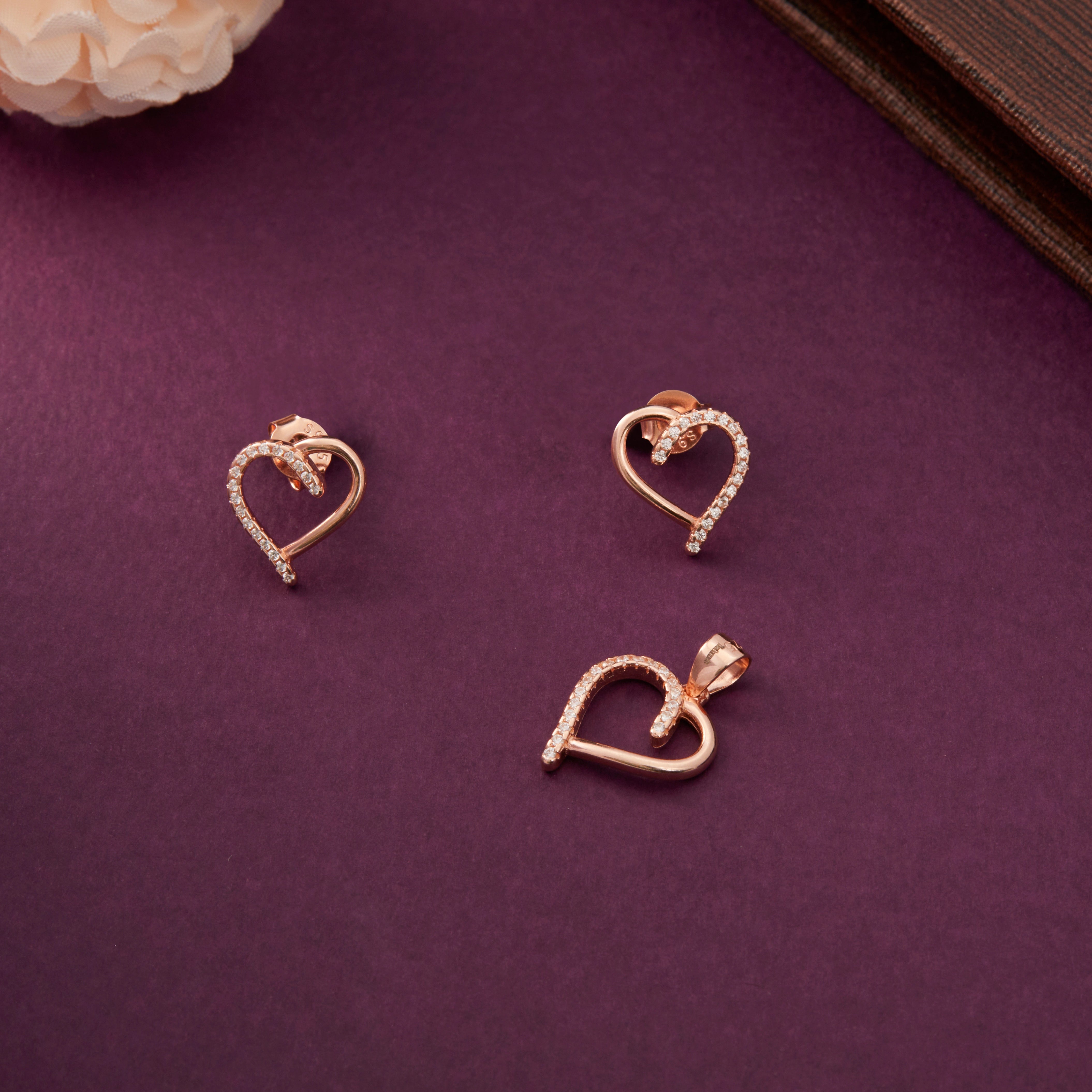 Heart Motif Pendant & Stud Earrings Ishna