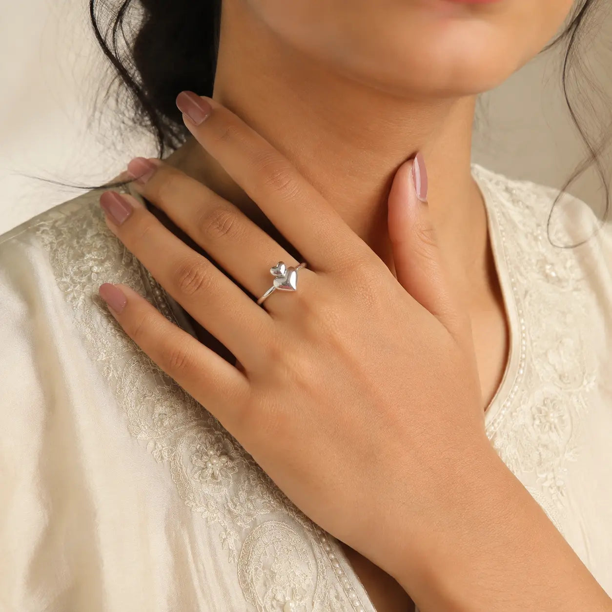 Heart Stacked Ring in Sterling Silver Ishna