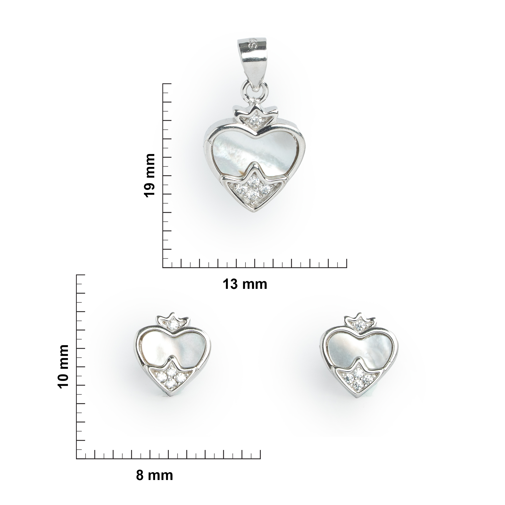 Heart stud earrings mother of pearl