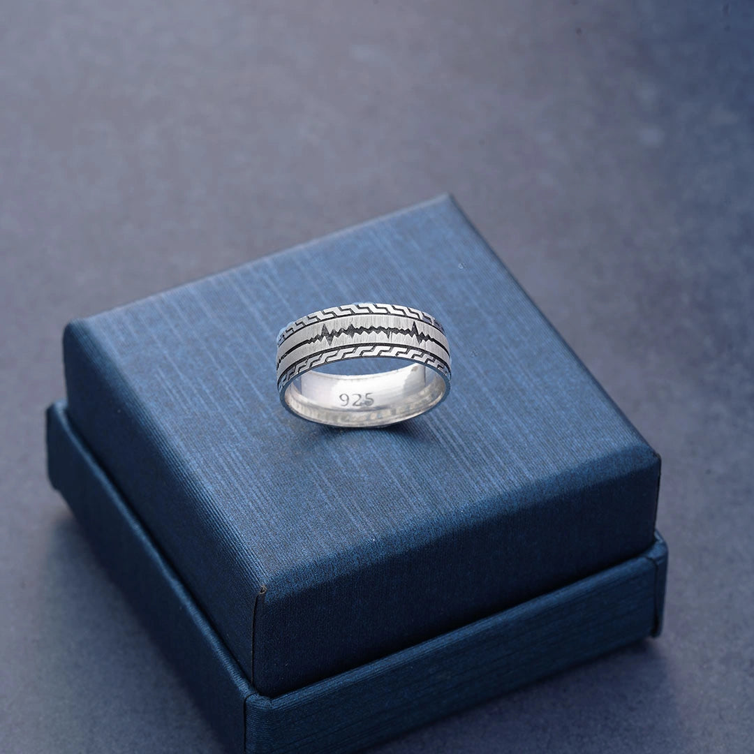 Heartbeat Pattern Silver Ring Ishna