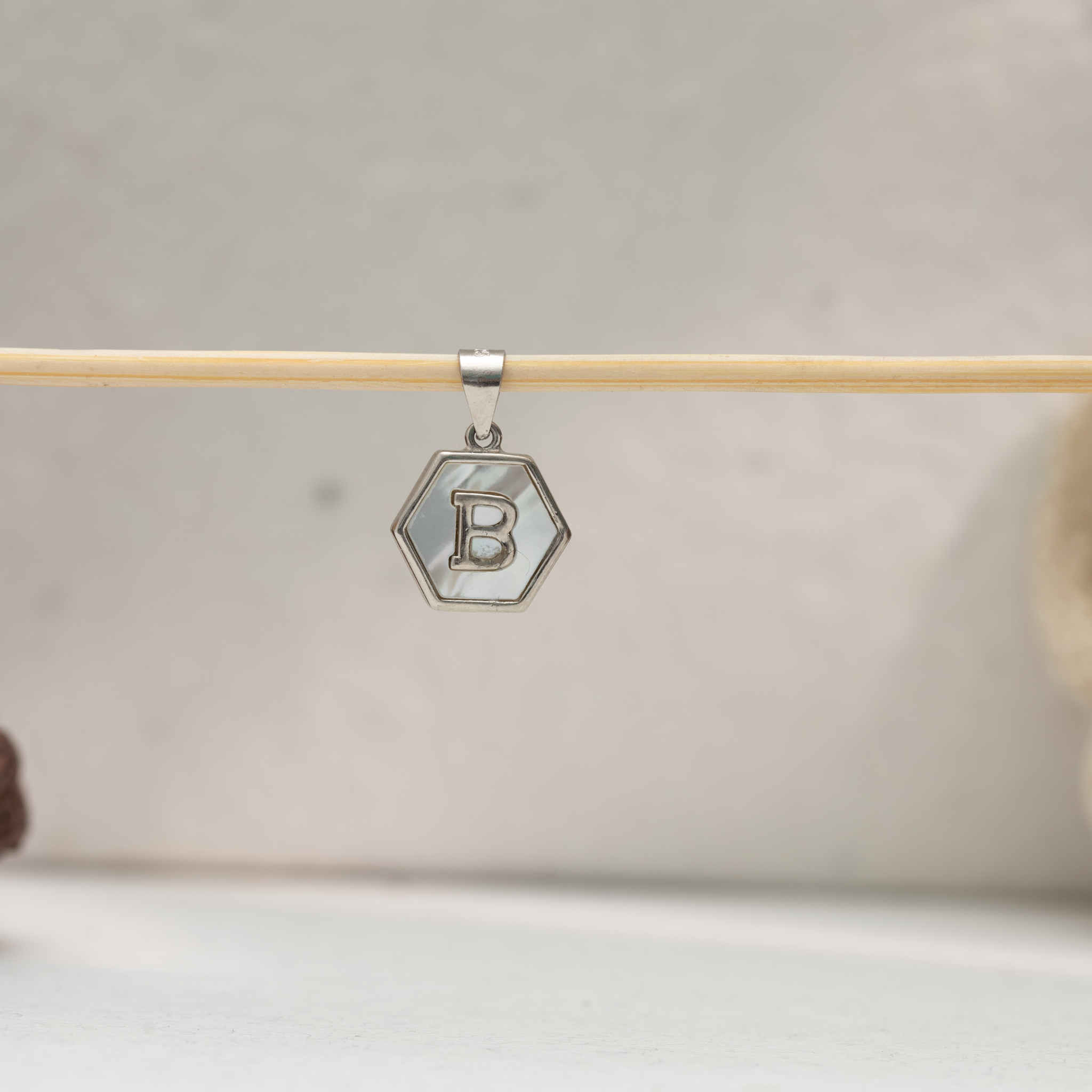 Hexagon alphabet B silver pendant
