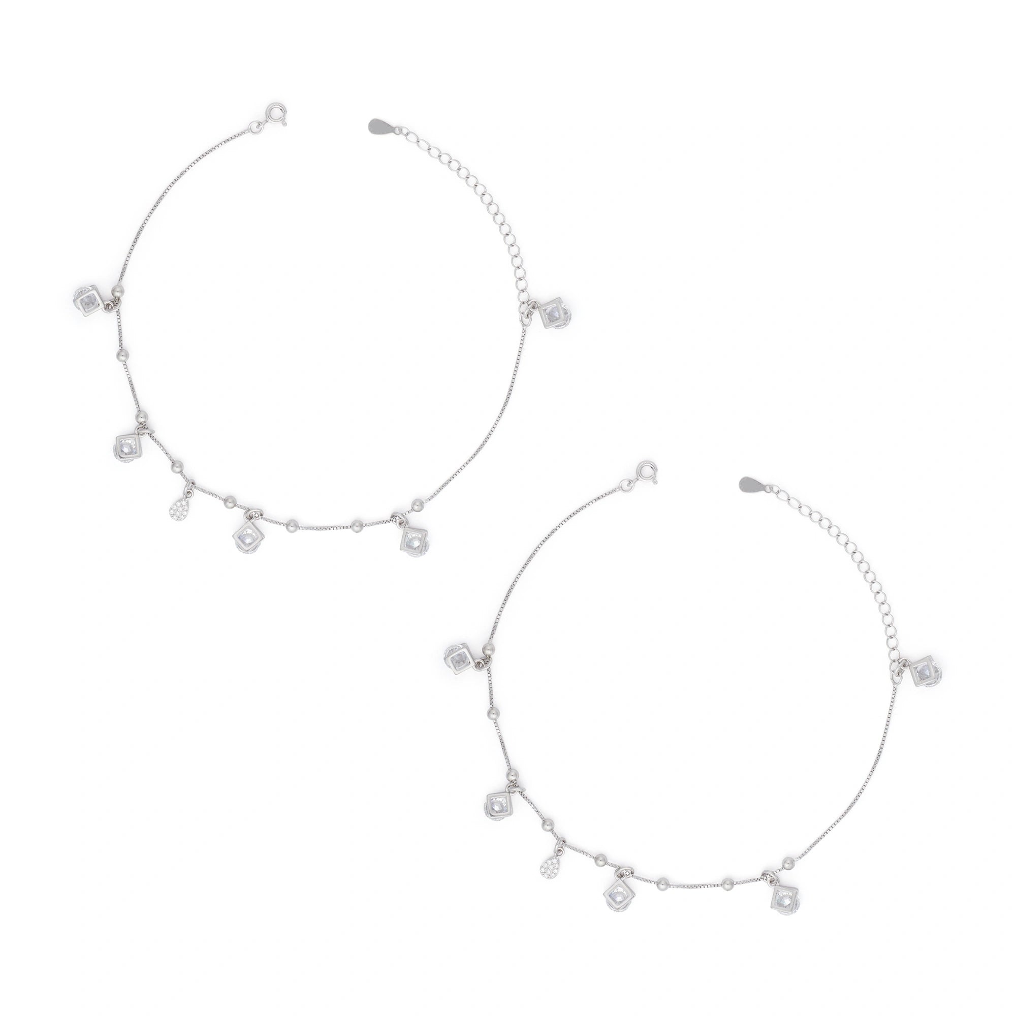 Silver Square Charm Anklet