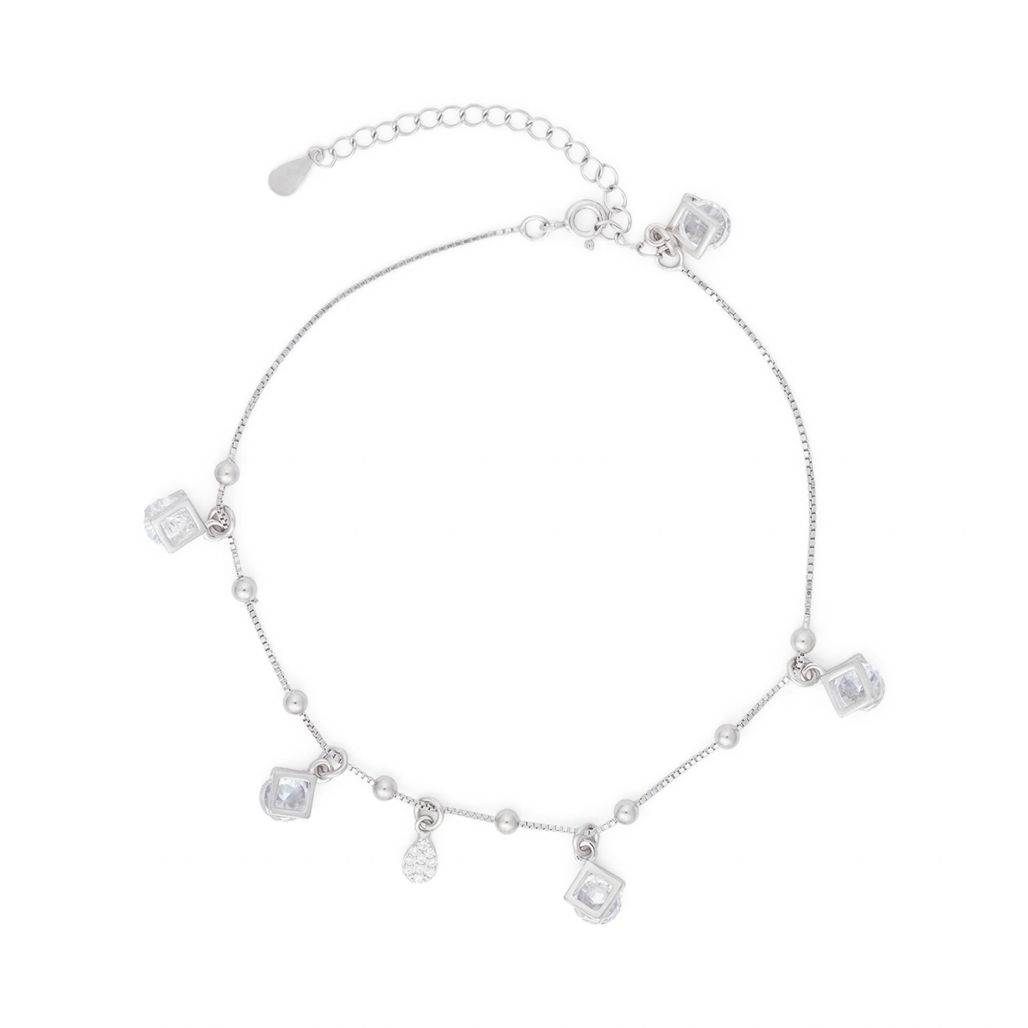 Silver Square Charm Anklet