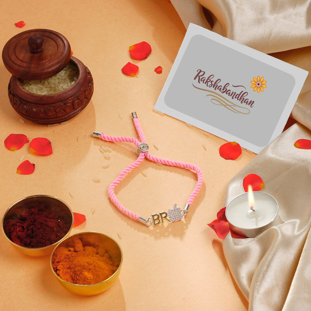 ISHNA 925 Silver BR Initials Rakhi with Apple Logo
