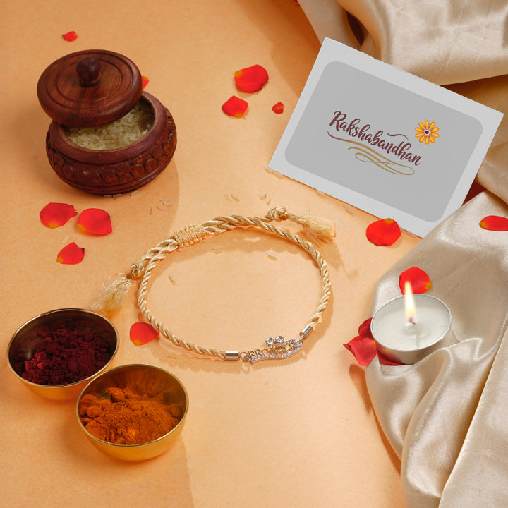 ISHNA 925 Silver Brother Name Rakhi with CZ Stones