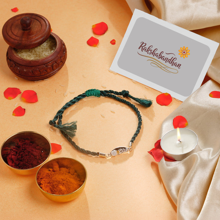 ISHNA 925 Silver Love You Bro Rakhi with Heart Symbol