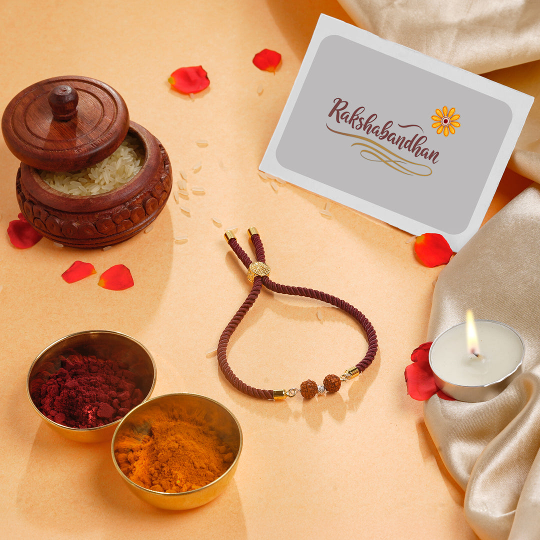 ISHNA 925 Silver Rudraksha Rakhi with Maroon Thread