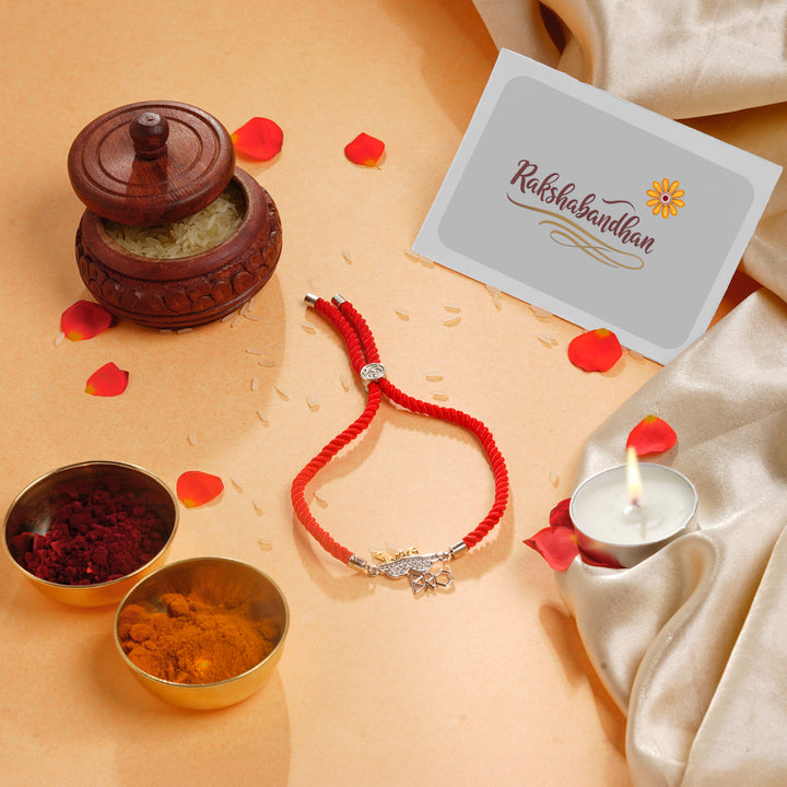 ISHNA 925 Silver Swag Bro Rakhi with Red Thread