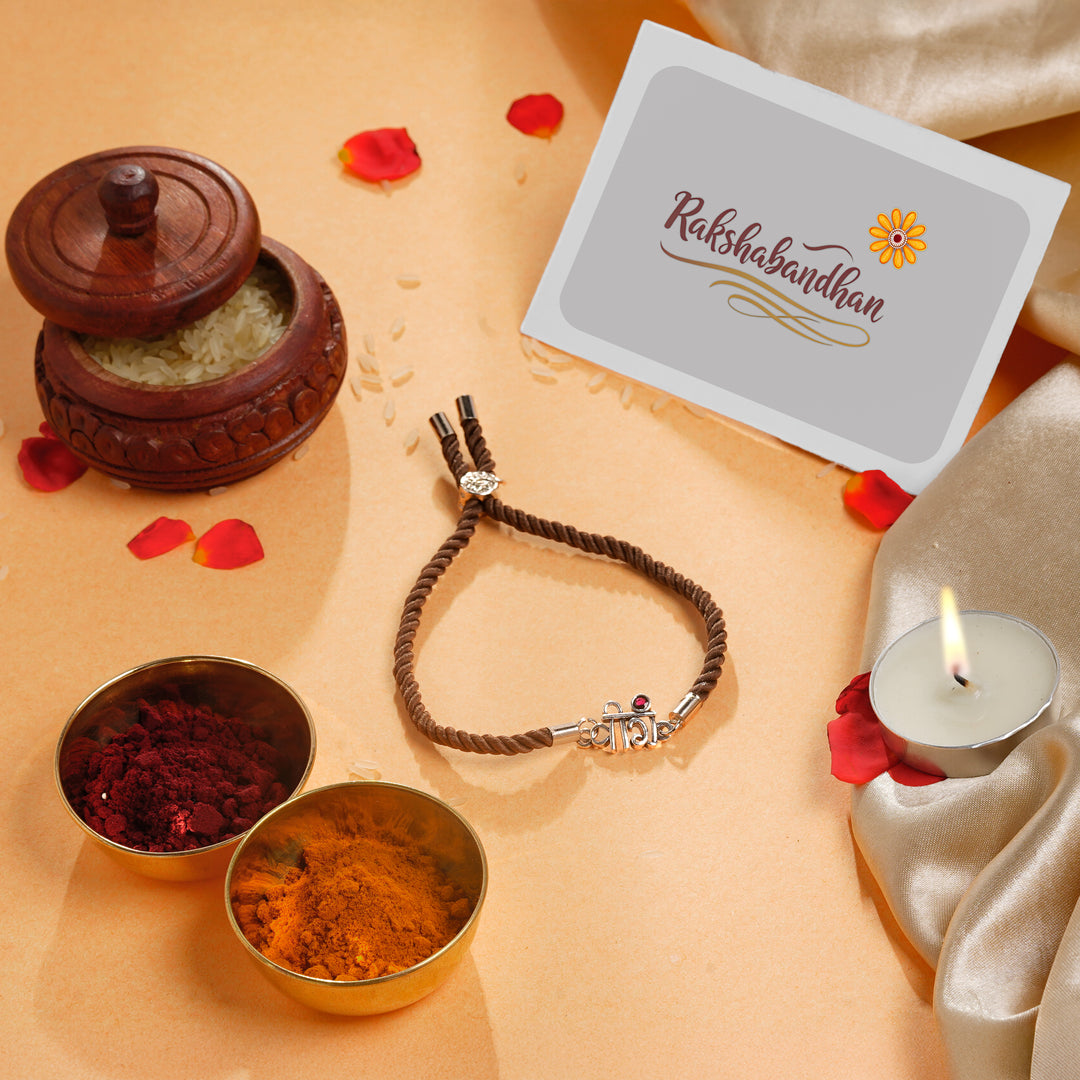 ISHNA 925 Silver Veera Rakhi with Gemstone in Hindi Script